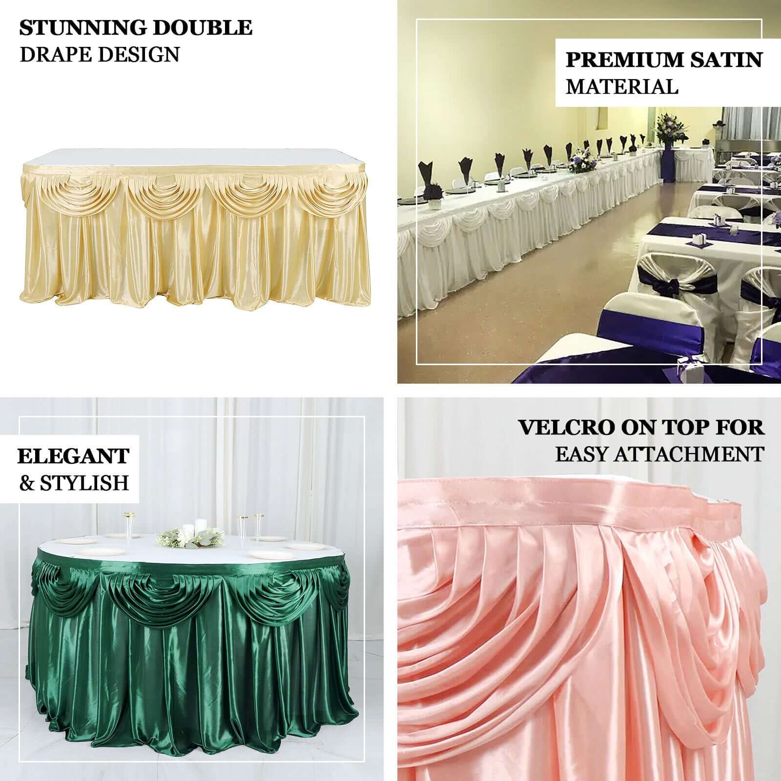 Satin Table Skirt 14ft Dusty Rose - Pleated Double Drape Table Cover - Image 3