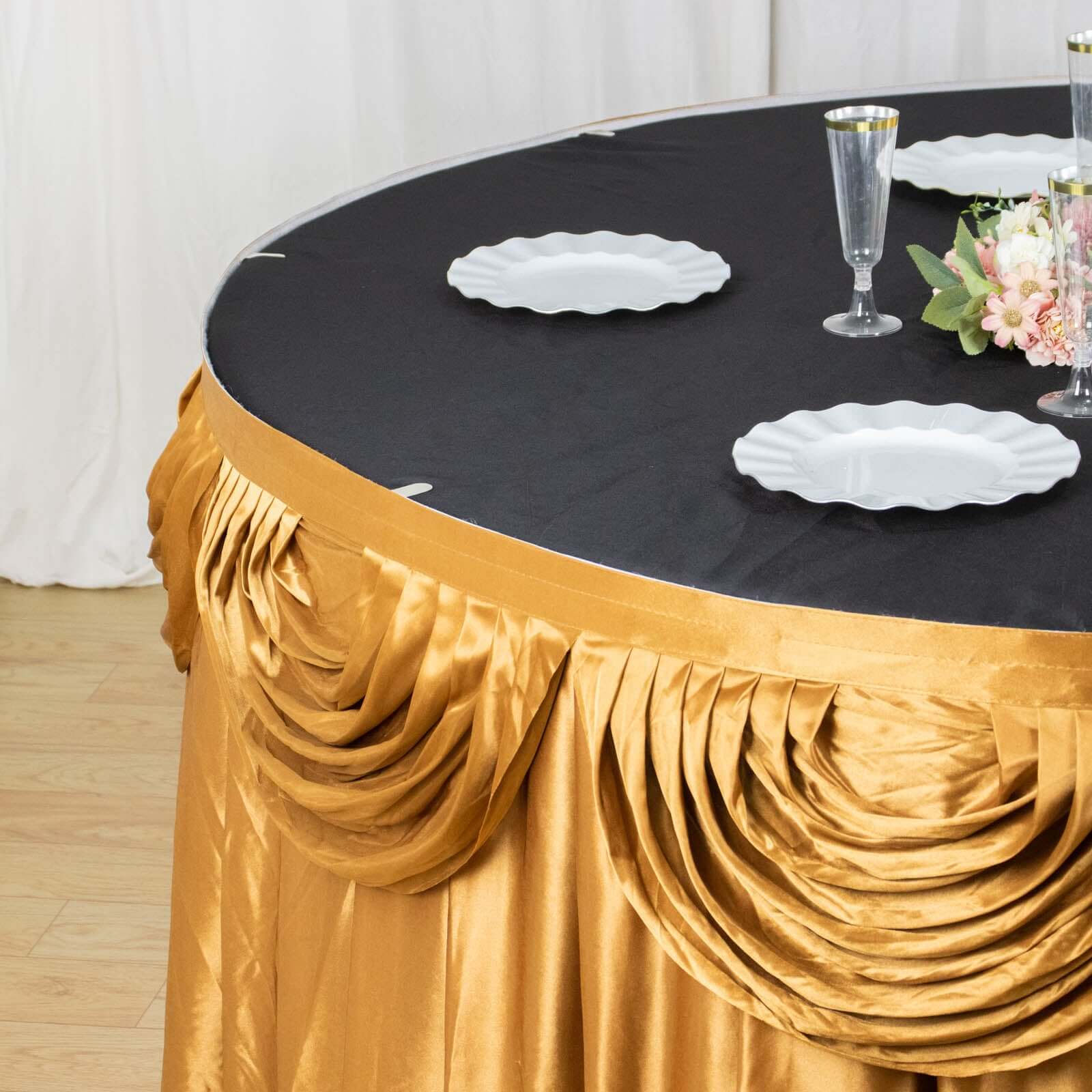 Satin Table Skirt 14ft Gold Pleated Double Drape Design - Soft & Stylish for Events - Image 7