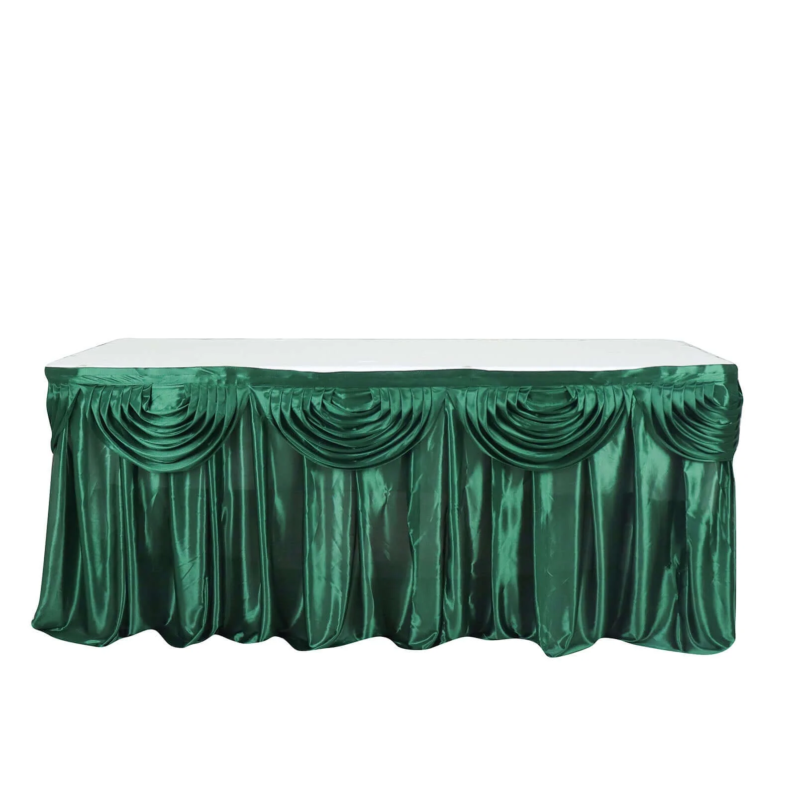 Satin Table Skirt 14ft Hunter Emerald Green - Pleated Double Drape Table Cover - Image 7