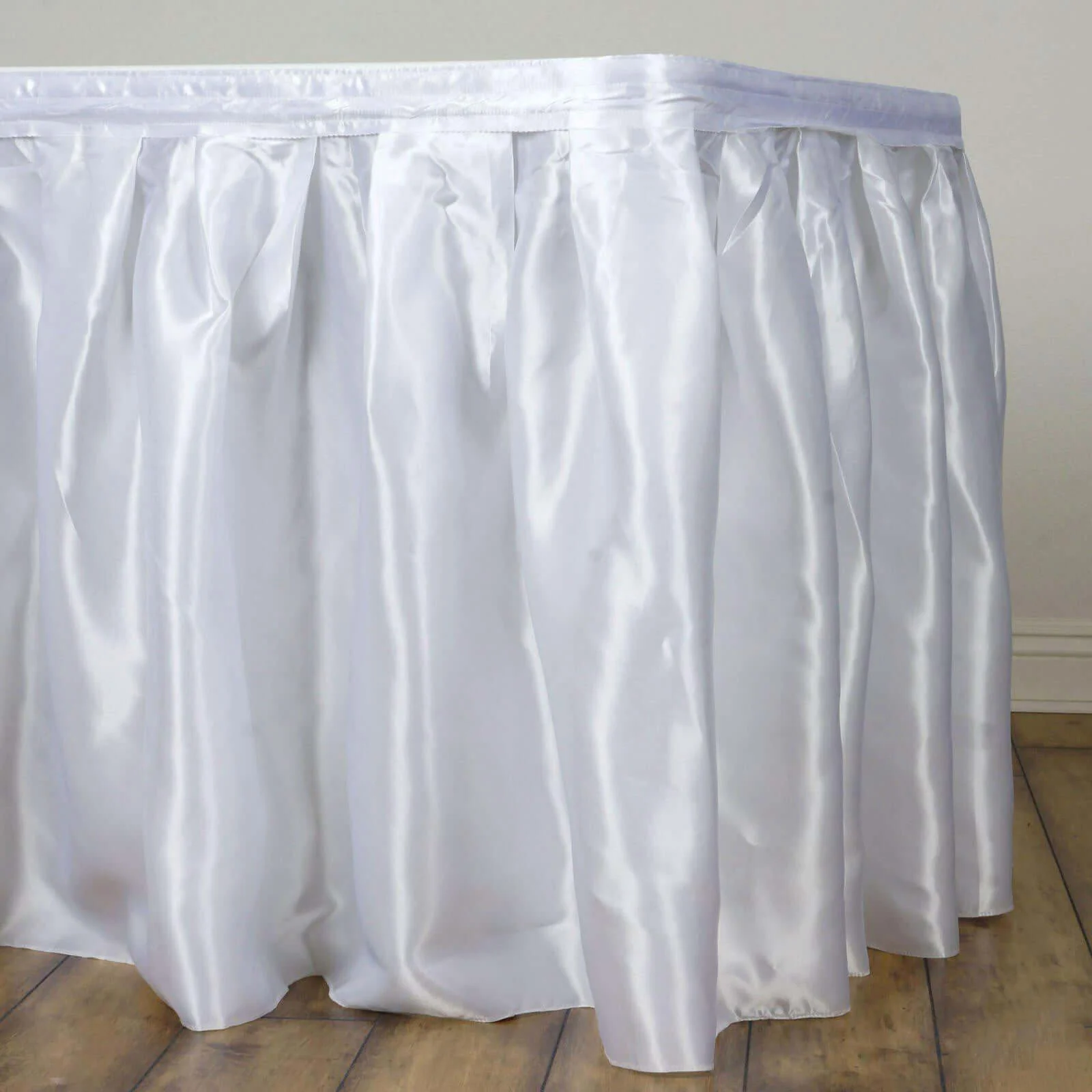 Satin Table Skirt 21ft White - Classy Pleated Wedding Table Decor