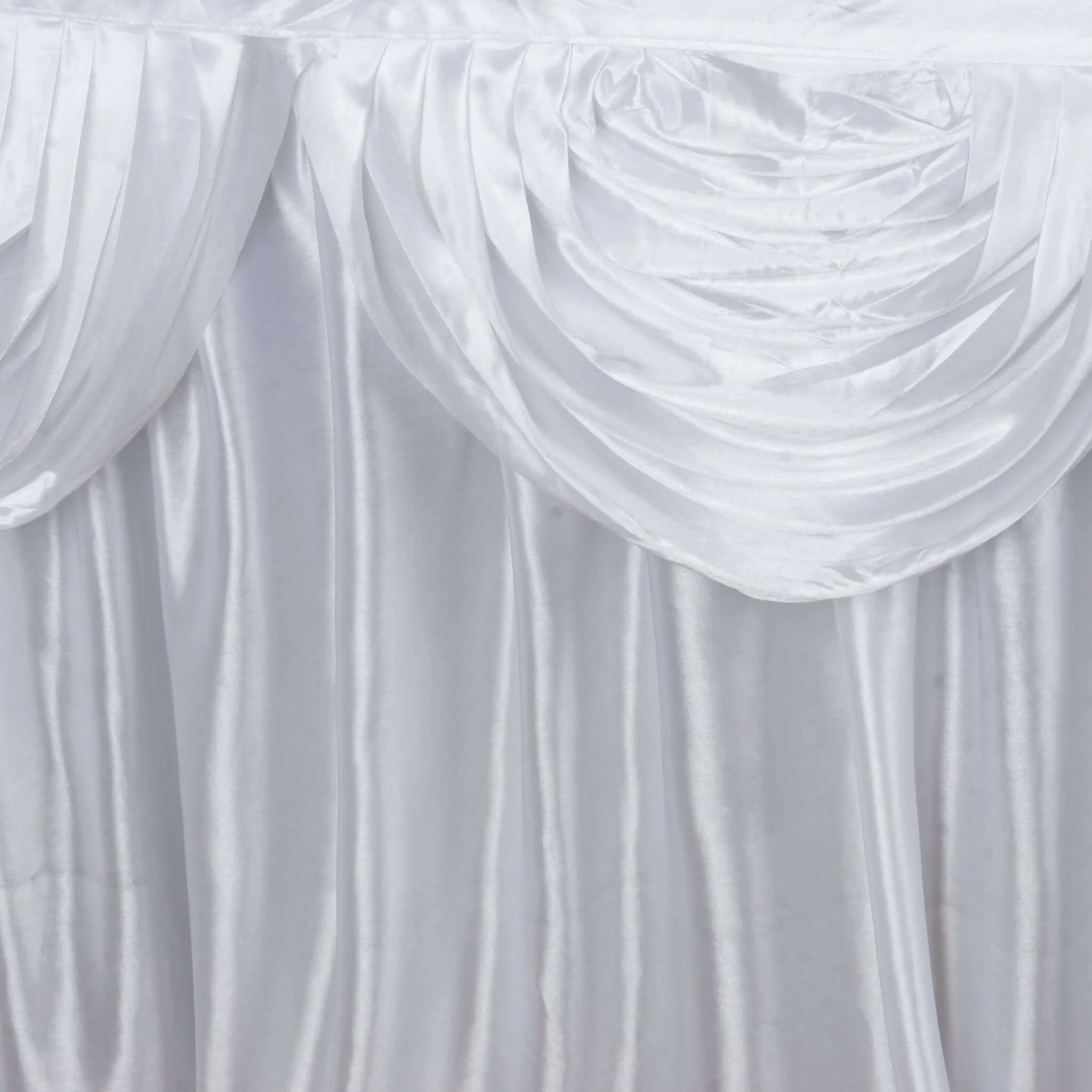 Satin Table Skirt 21ft White - Pleated Double Drape Design, Soft & Stylish for Events - Image 2