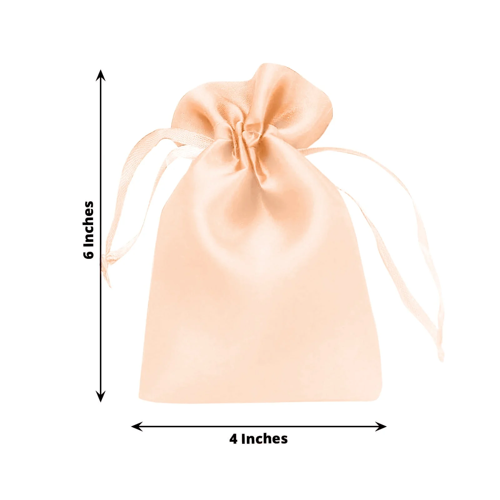 60 Pack Peach Satin Wedding Party Favor Bags, Drawstring Pouch Gift Bags 4"x6" - Image 3