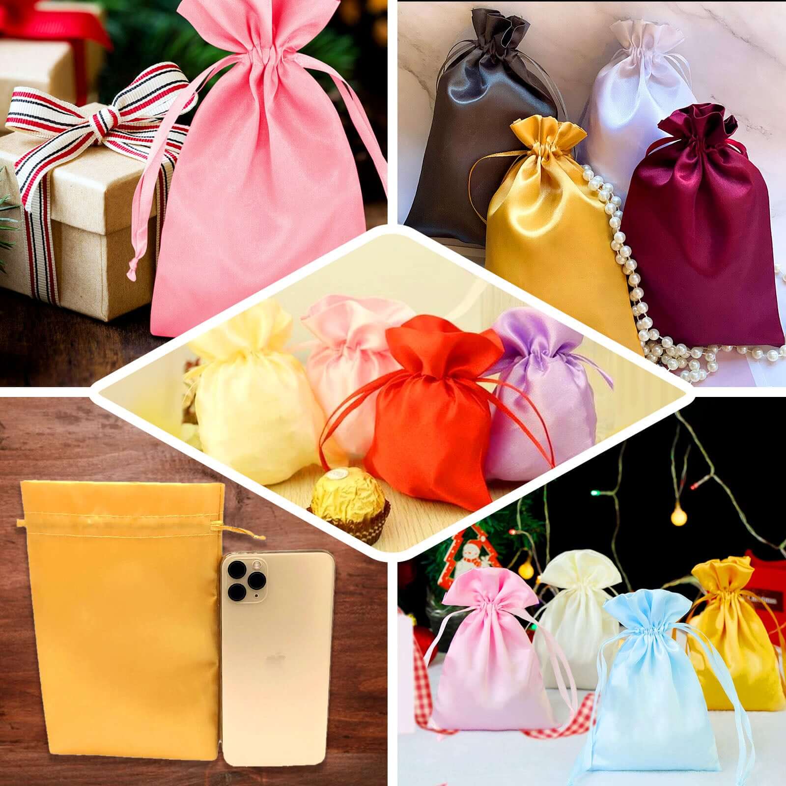 60 Pack Peach Satin Wedding Party Favor Bags, Drawstring Pouch Gift Bags 4"x6" - Image 5