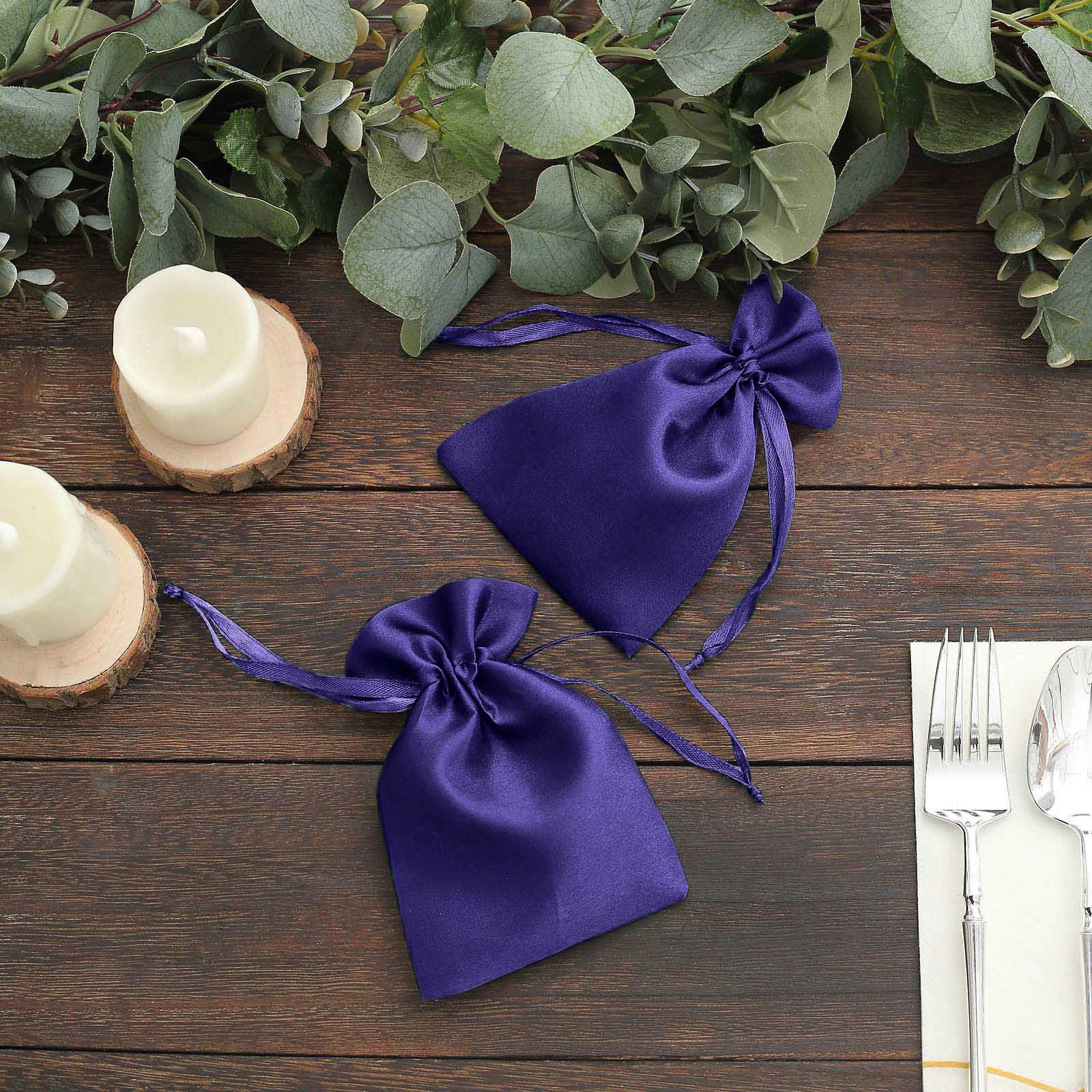 60 Pack Purple Satin Wedding Party Favor Bags, Drawstring Pouch Gift Bags 4"x6" - Image 8