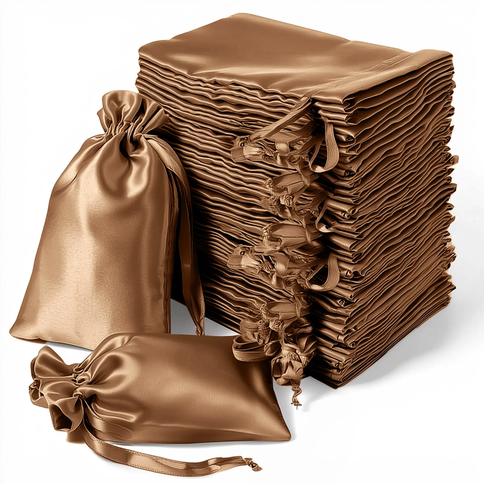 60 Pack Antique Gold Satin Drawstring Wedding Party Favor Gift Bags 5"x7" - Image 6