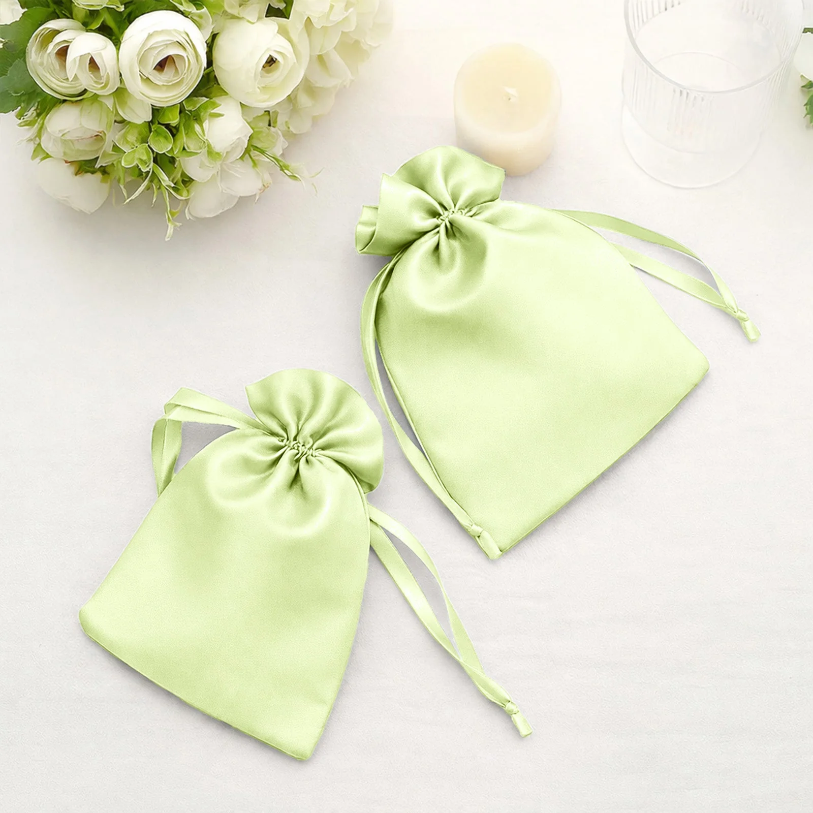 60 Pack Apple Green Satin Drawstring Wedding Party Favor Gift Bags 5"x7" - Image 8