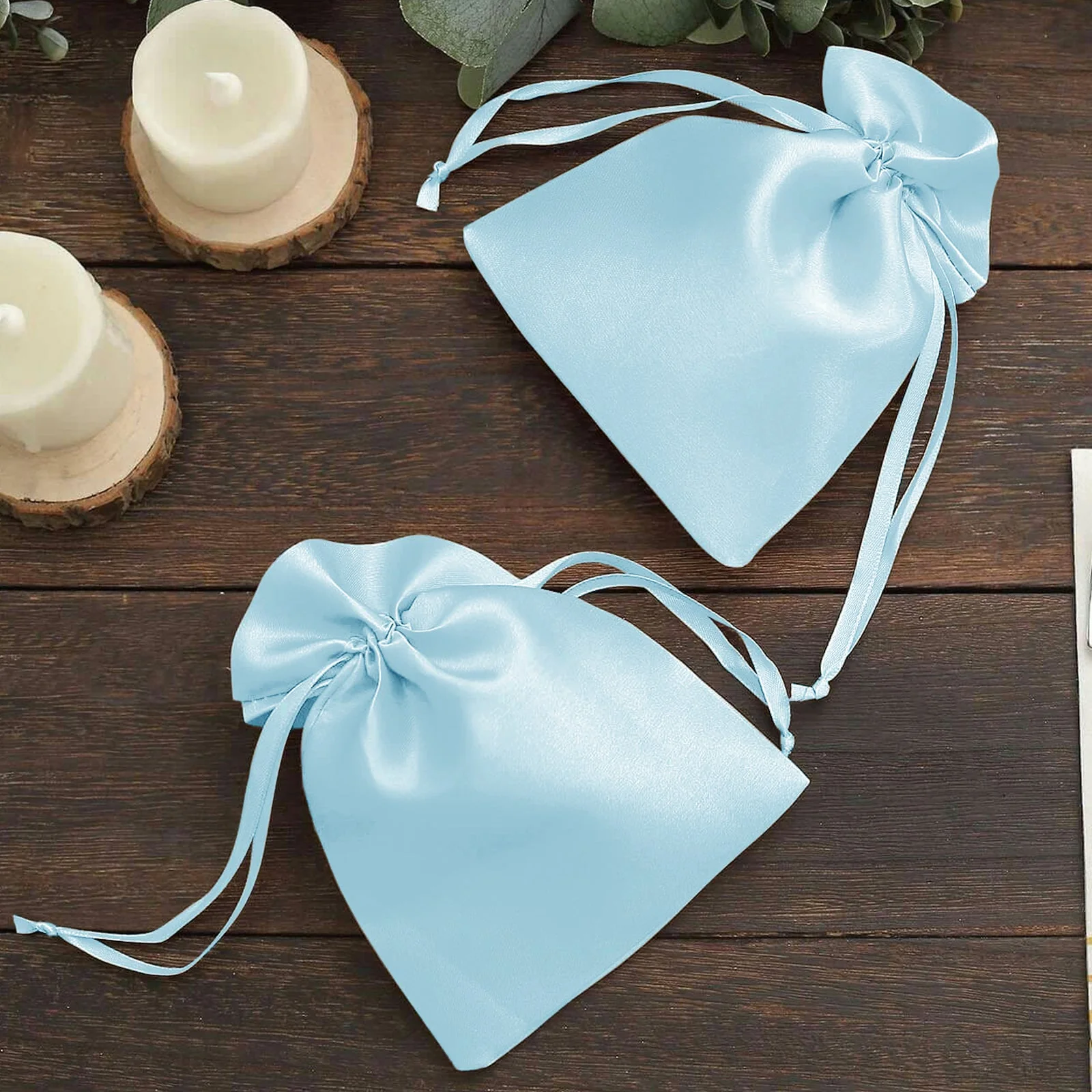 60 Pack Light Blue Satin Drawstring Wedding Party Favor Gift Bags 5"x7" - Image 5