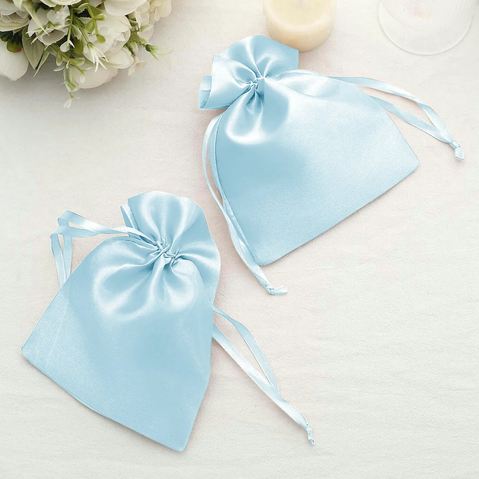 60 Pack Light Blue Satin Drawstring Wedding Party Favor Gift Bags 5"x7" - Image 7