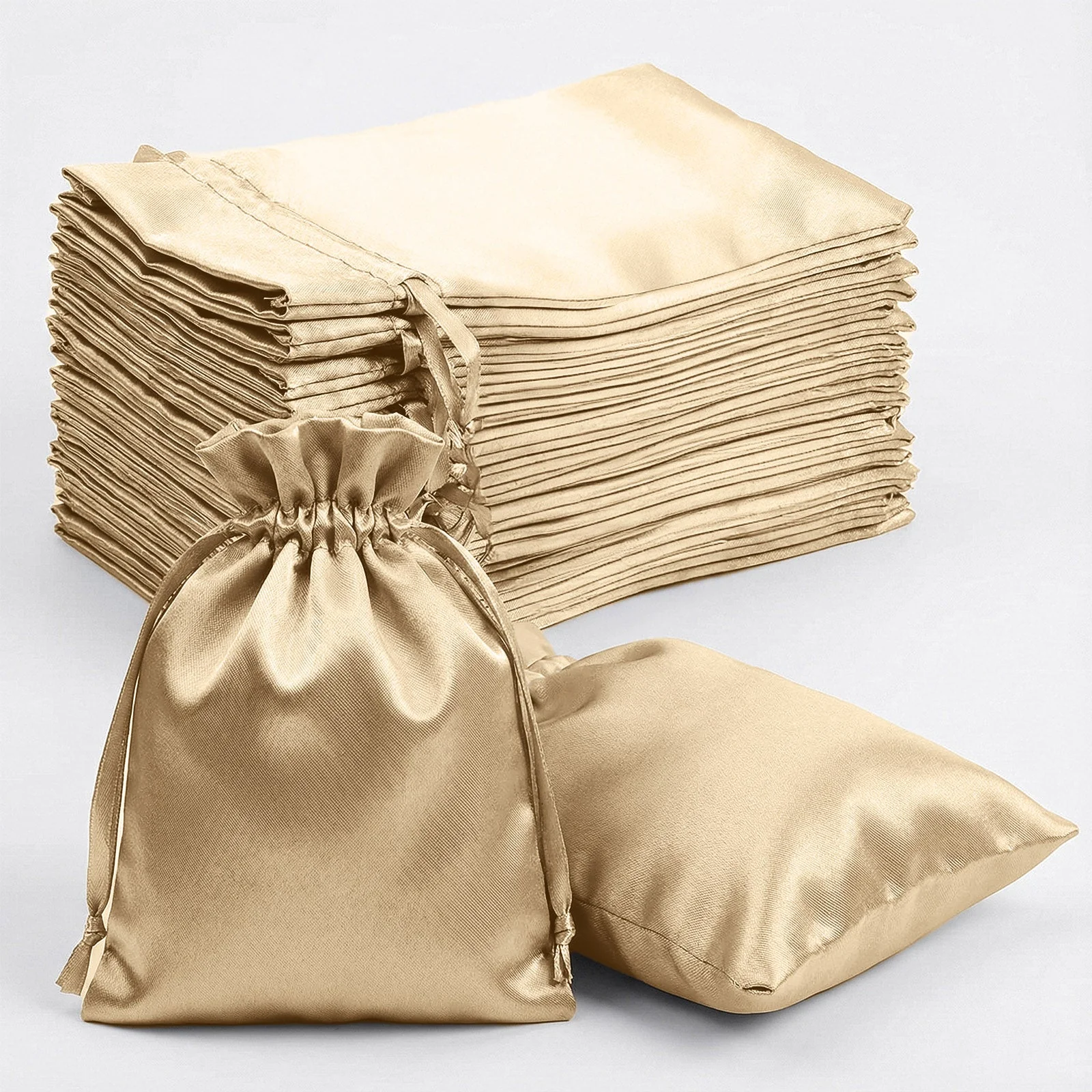 60 Pack Champagne Satin Drawstring Wedding Party Favor Gift Bags 5"x7" - Image 9