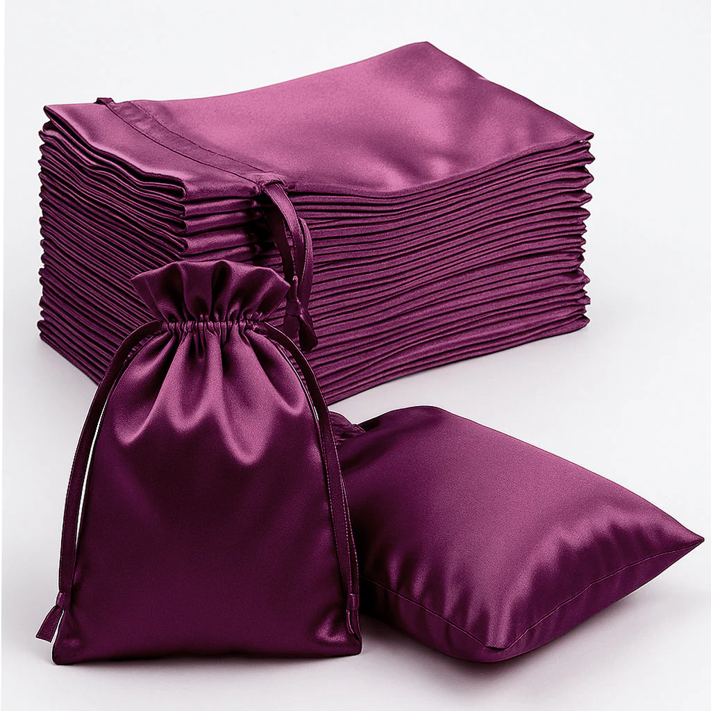 60 Pack Eggplant Satin Drawstring Wedding Party Favor Gift Bags 5"x7"