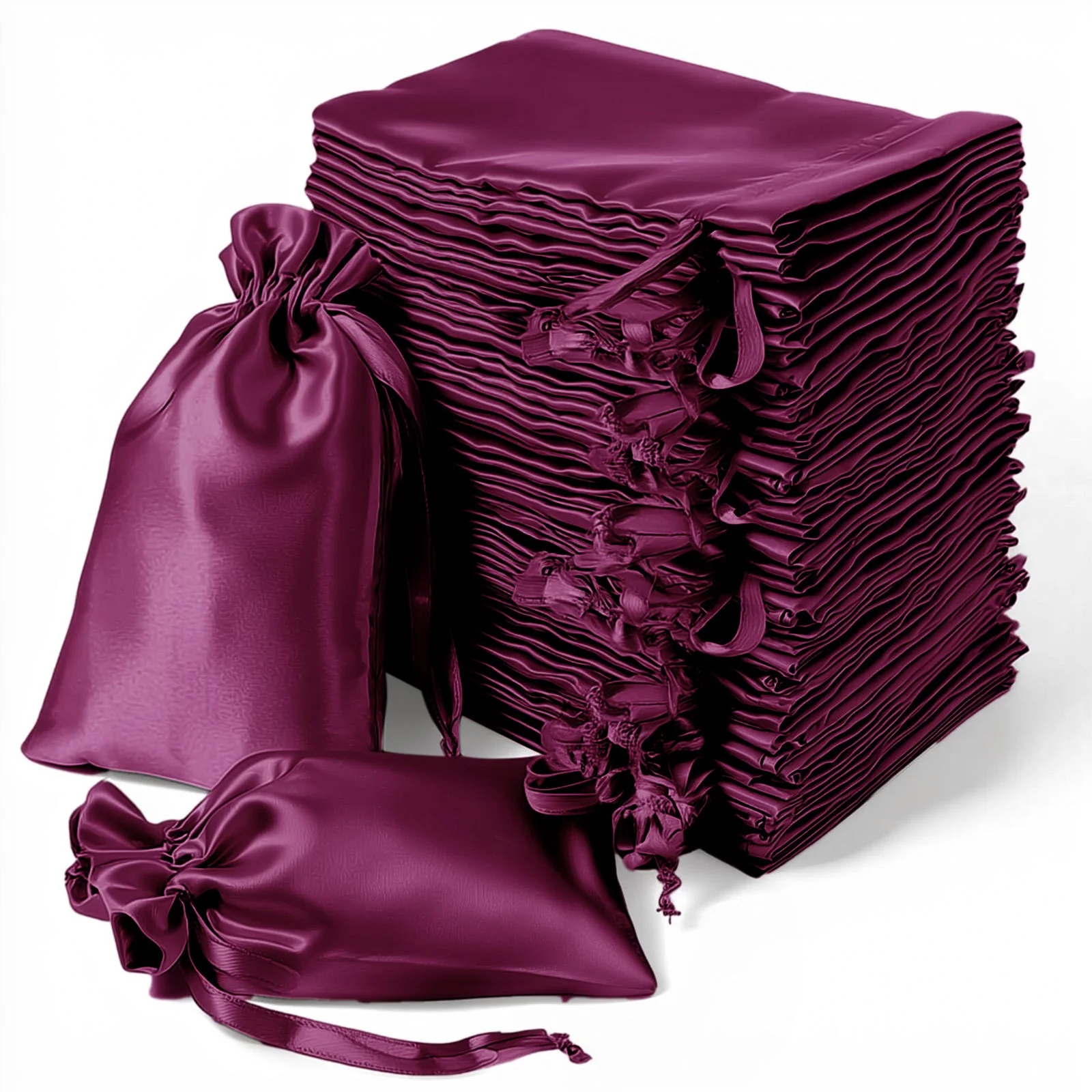 60 Pack Eggplant Satin Drawstring Wedding Party Favor Gift Bags 5"x7" - Image 6