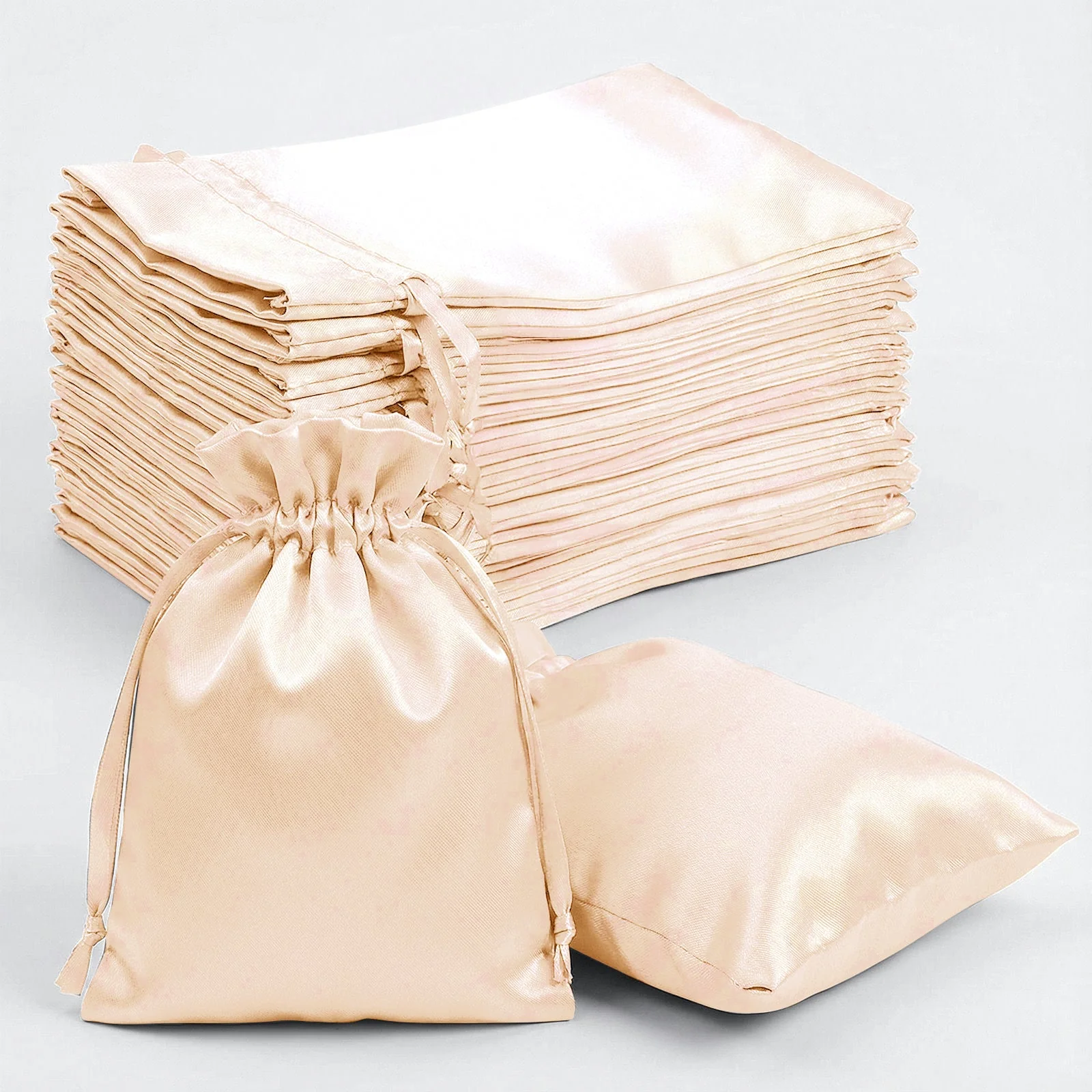 60 Pack Peach Satin Drawstring Wedding Party Favor Gift Bags 5"x7"