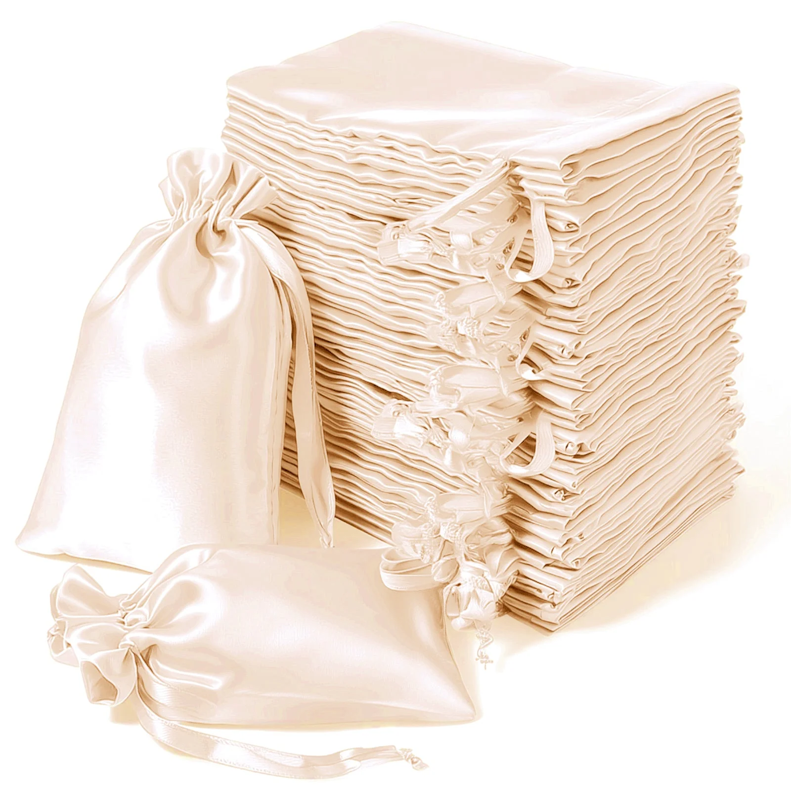 60 Pack Peach Satin Drawstring Wedding Party Favor Gift Bags 5"x7" - Image 6