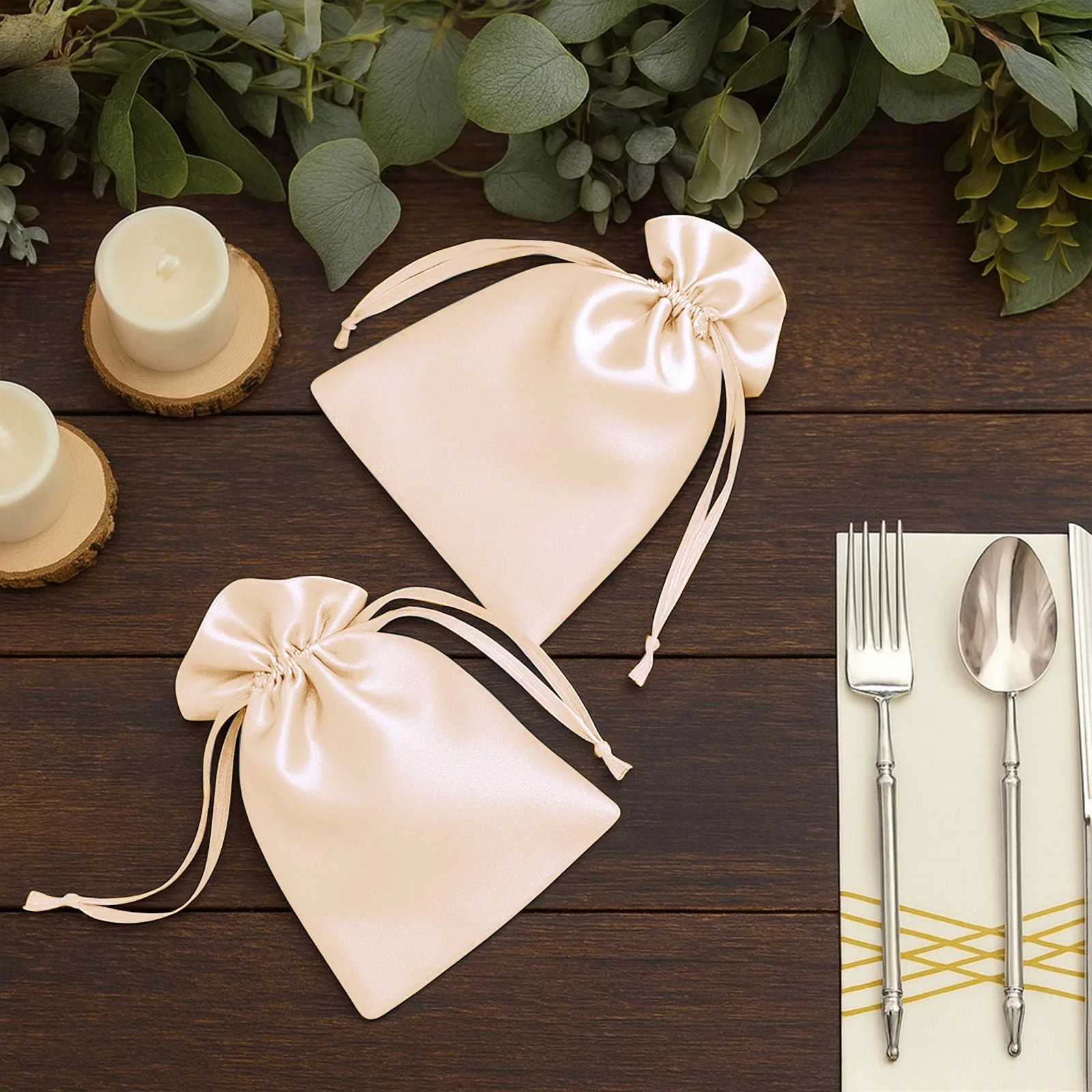 60 Pack Peach Satin Drawstring Wedding Party Favor Gift Bags 5"x7" - Image 7