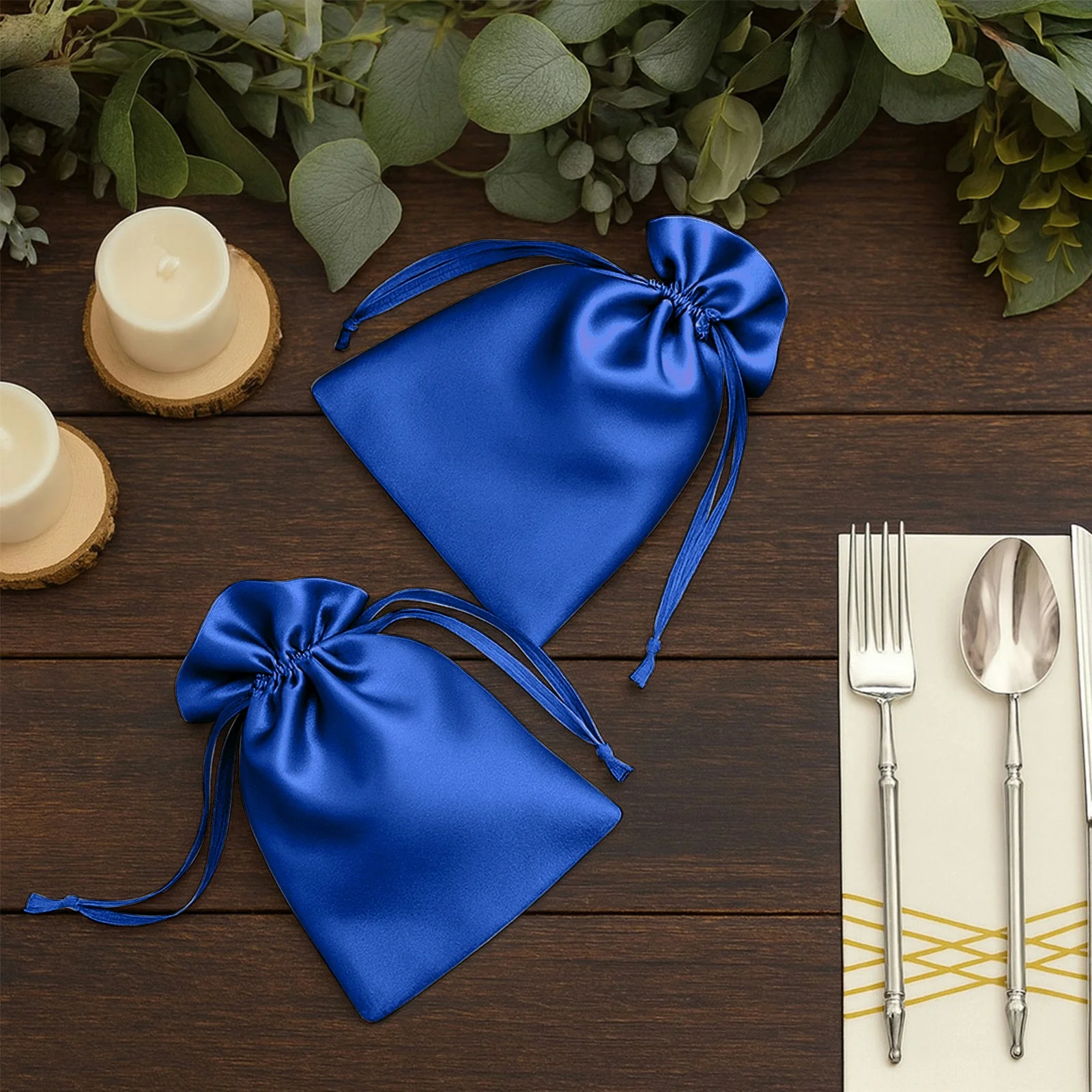 60 Pack Royal Blue Satin Drawstring Wedding Party Favor Gift Bags 5"x7" - Image 8