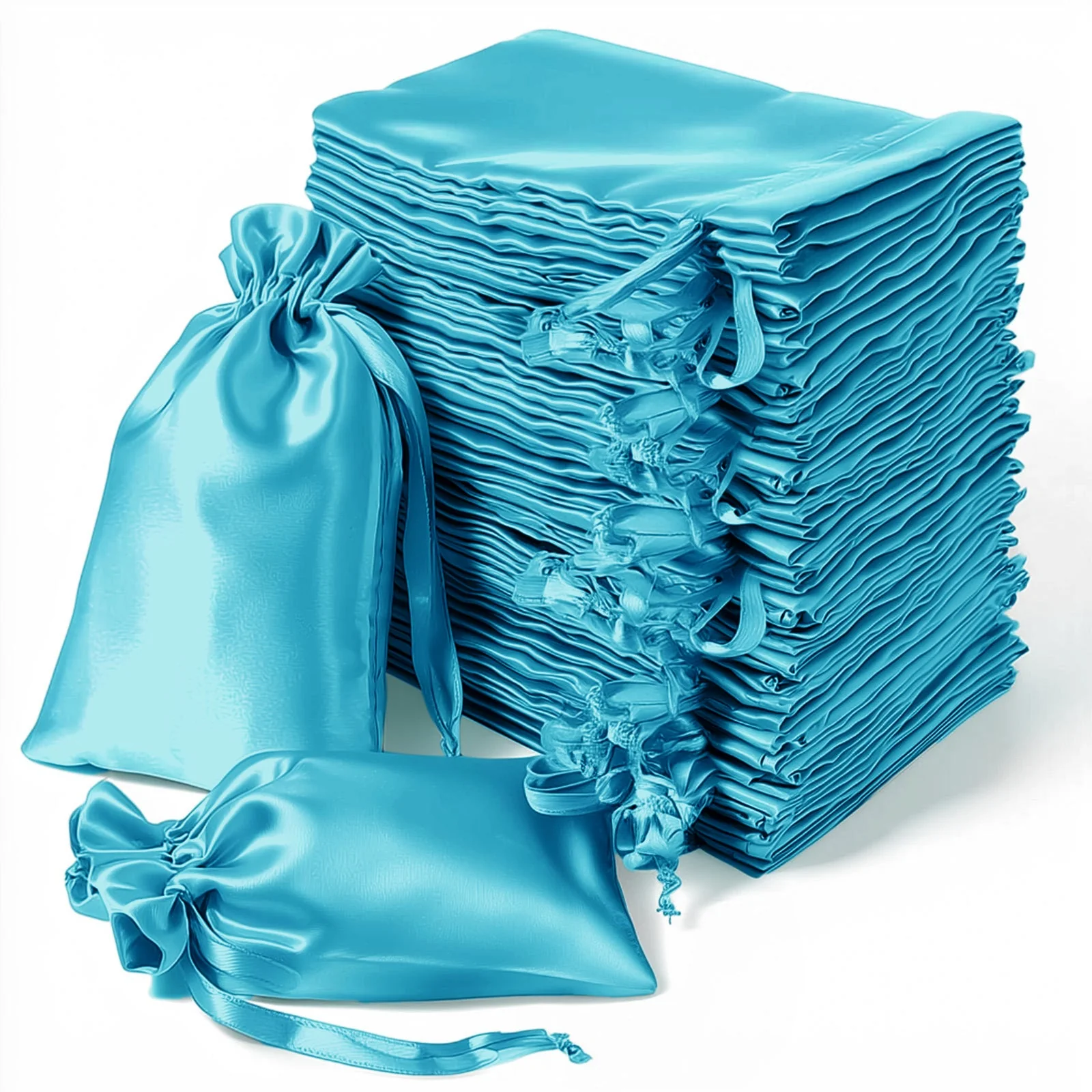 60 Pack Turquoise Satin Drawstring Wedding Party Favor Gift Bags 5"x7" - Image 6