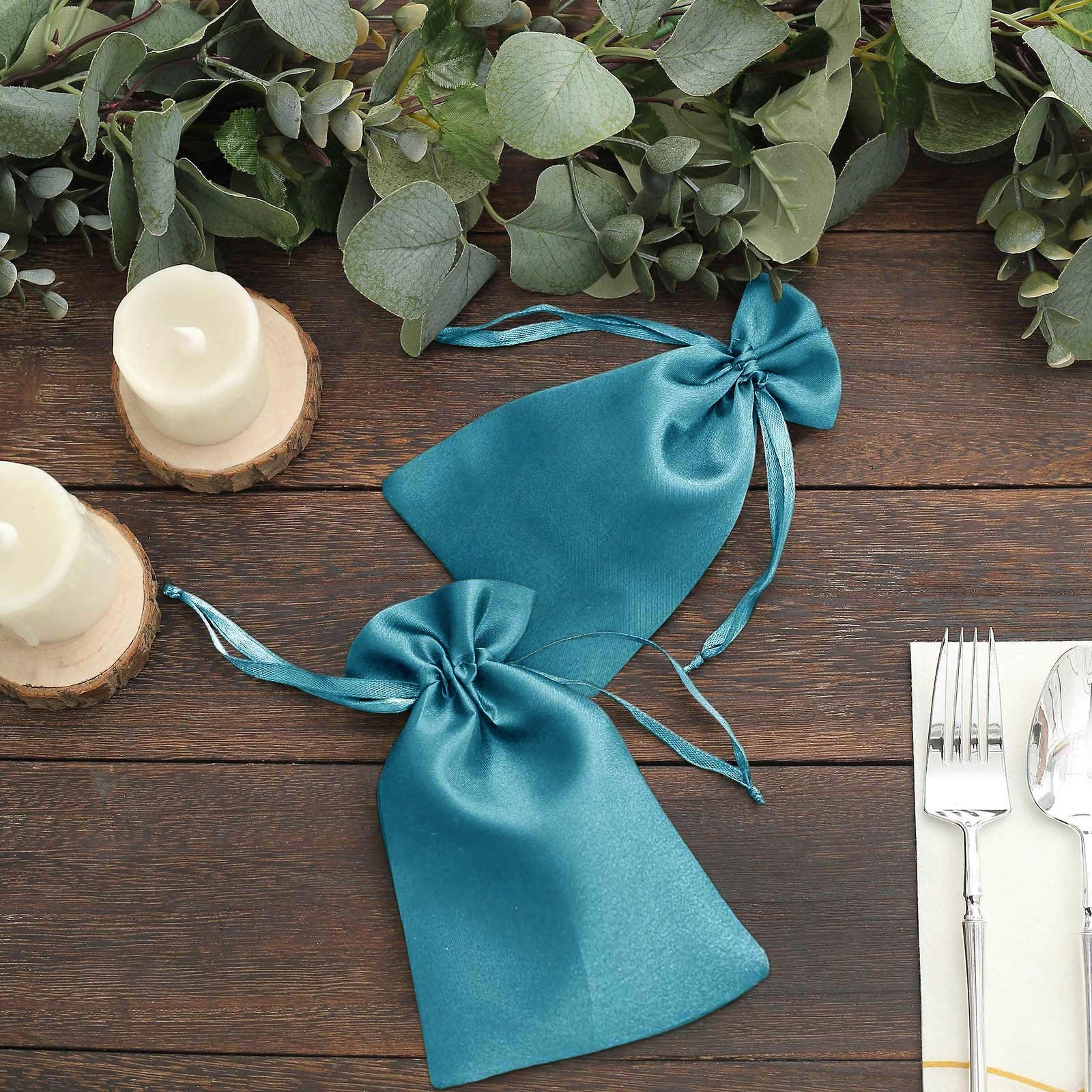 60 Pack Turquoise Satin Drawstring Wedding Party Favor Gift Bags 5"x7" - Image 7