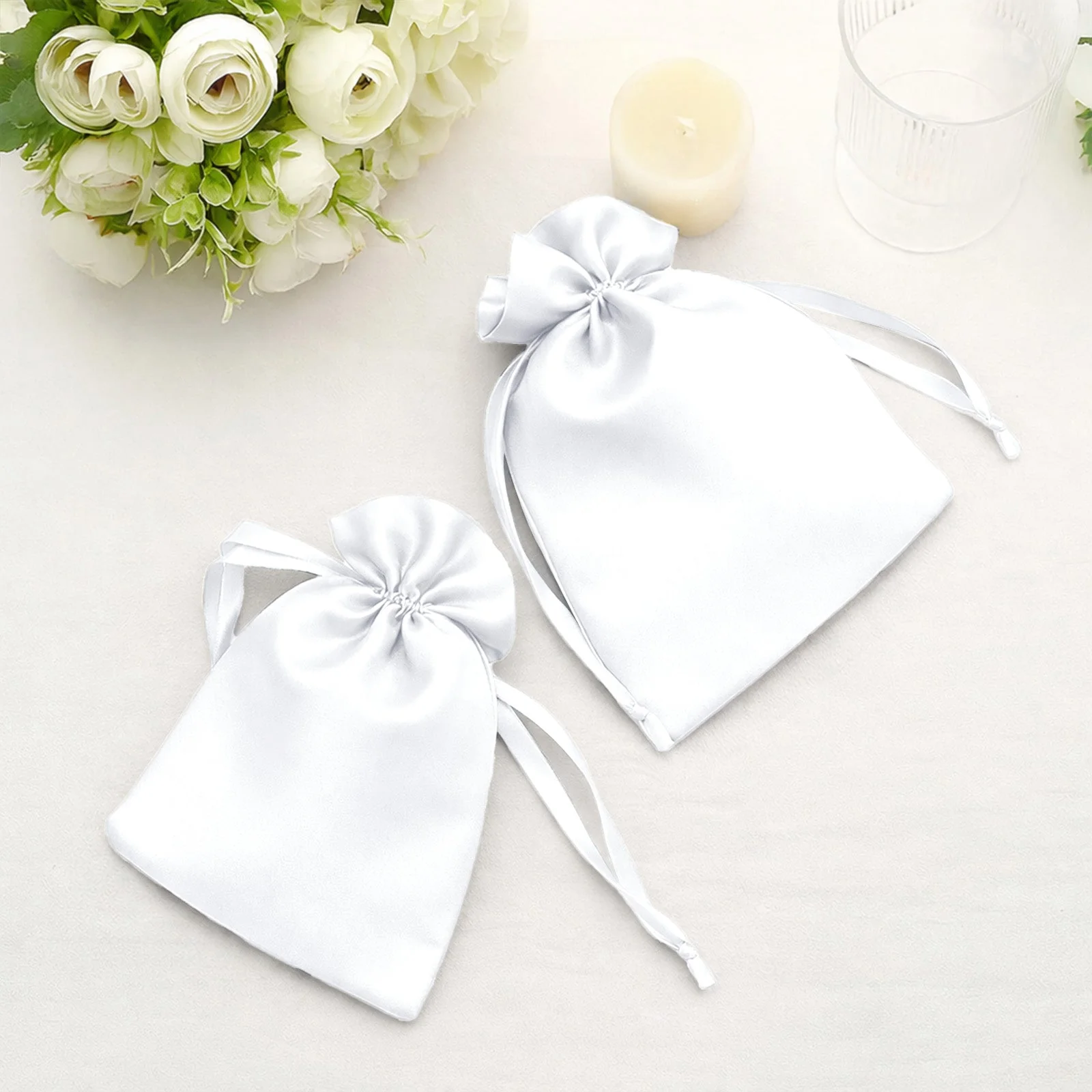 60 Pack White Satin Drawstring Wedding Party Favor Gift Bags 5"x7" - Image 8