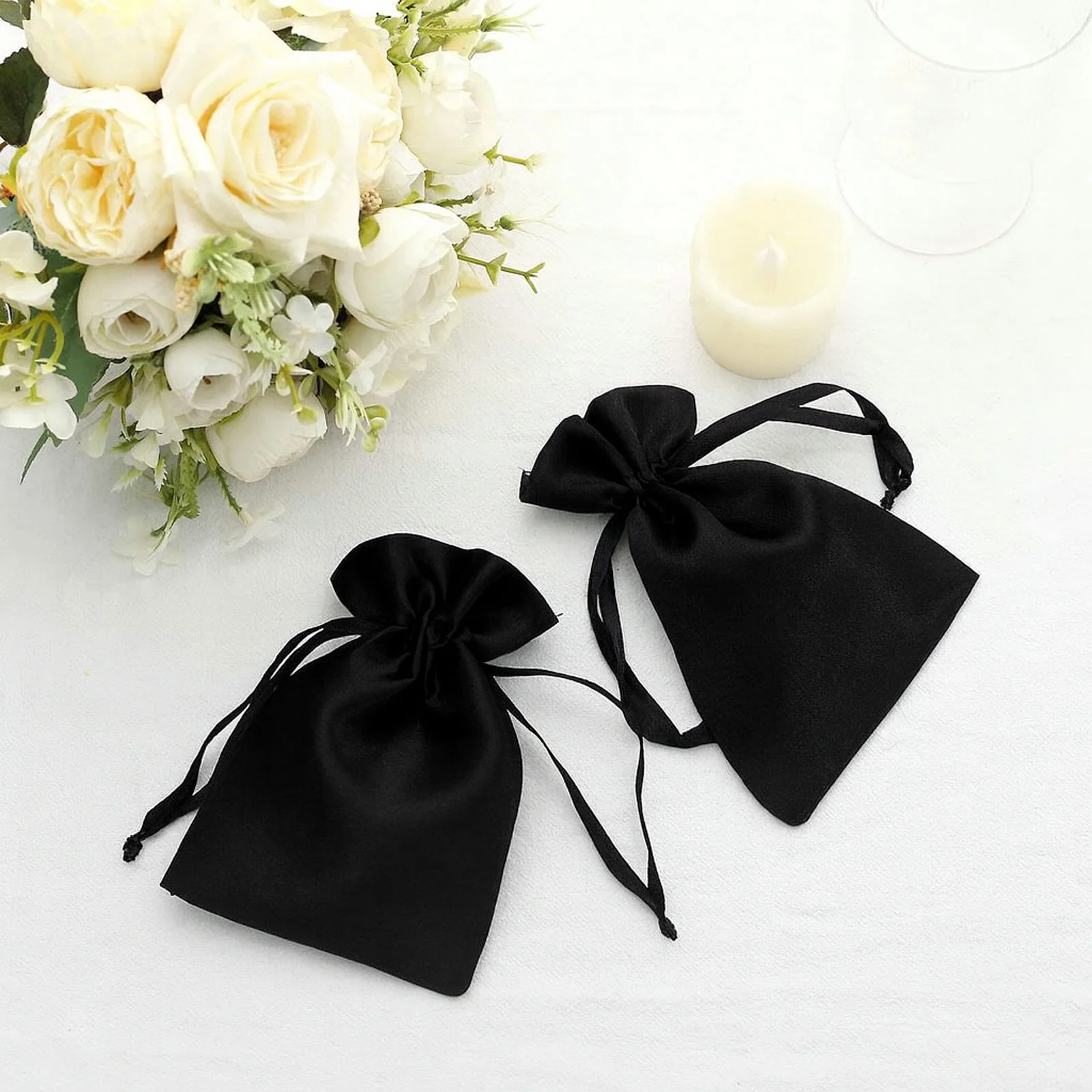 60 Pack Black Satin Wedding Party Favor Bags, Drawstring Pouch Gift Bags 4"x6" - Image 6