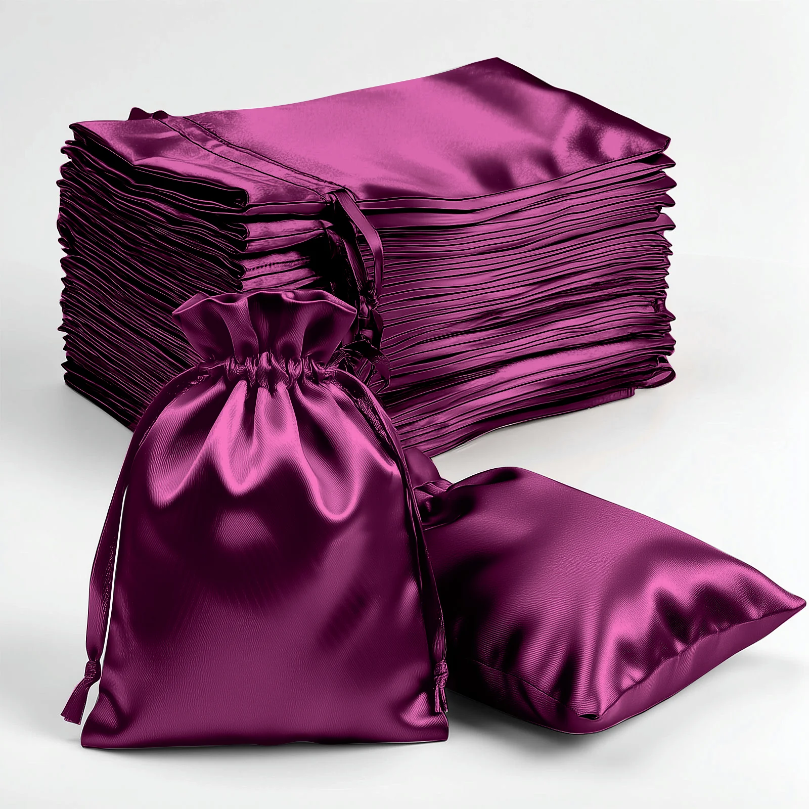 60 Pack Eggplant Satin Wedding Party Favor Bags, Drawstring Pouch Gift Bags 4"x6"