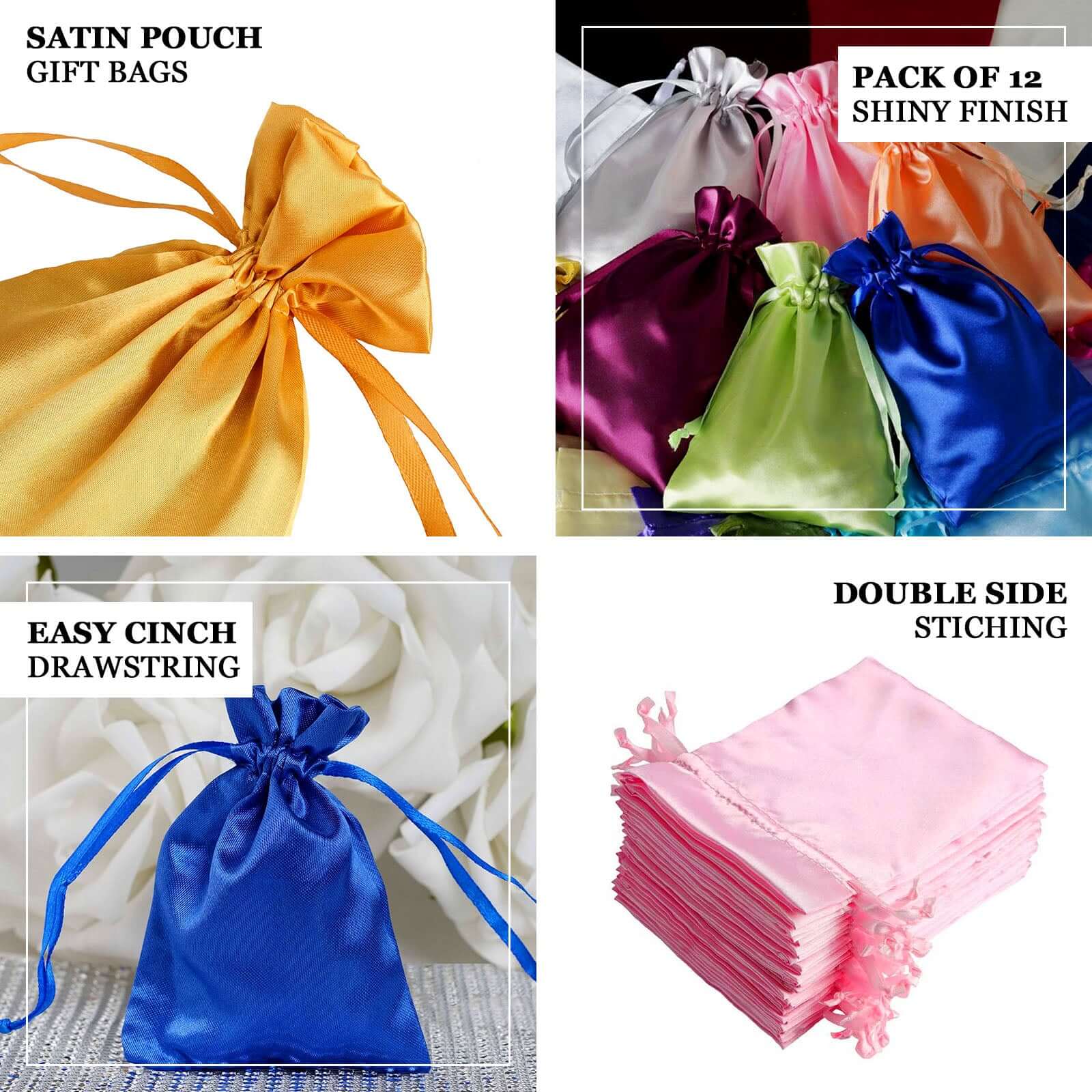 60 Pack Red Satin Wedding Party Favor Bags, Drawstring Pouch Gift Bags 4"x6" - Image 4