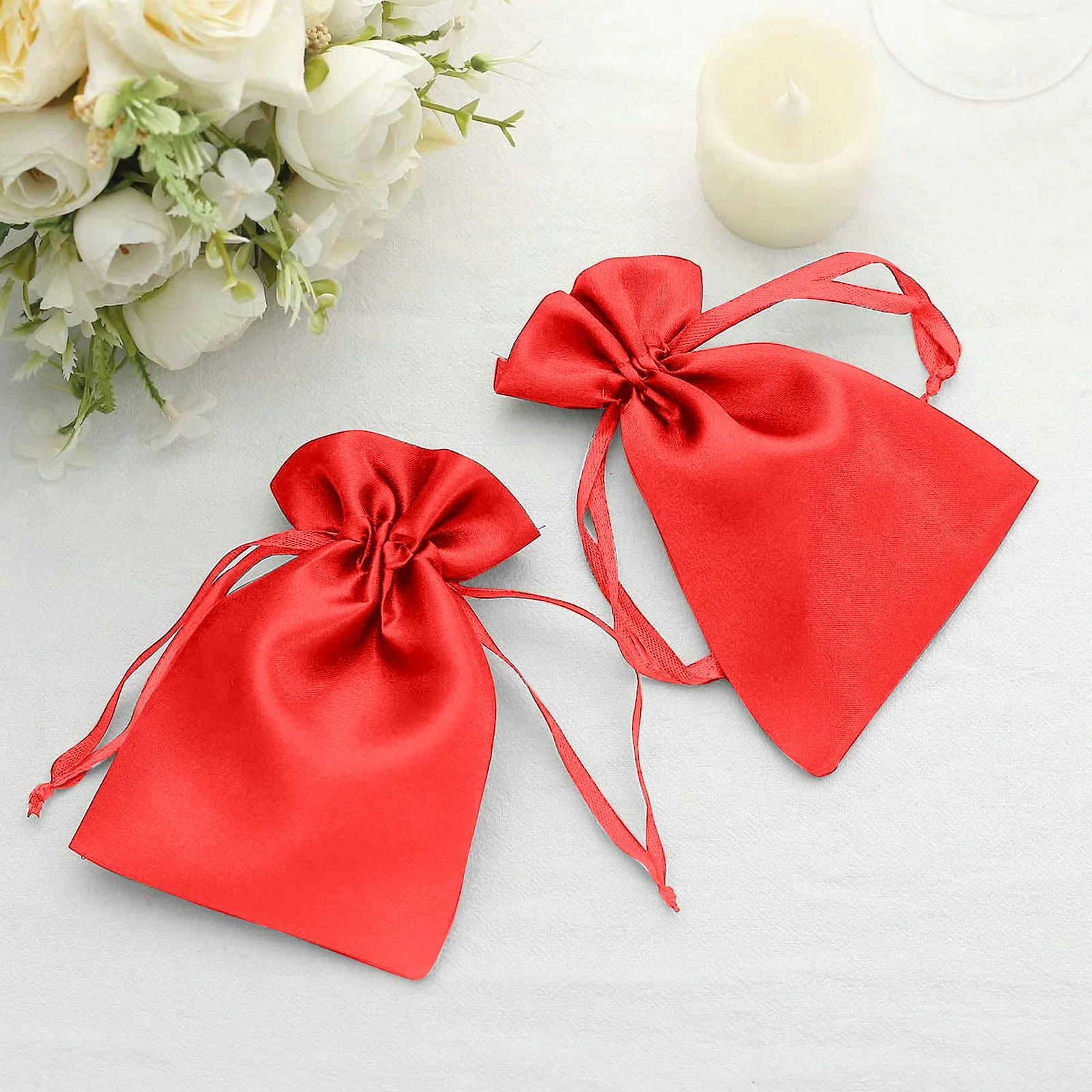 60 Pack Red Satin Wedding Party Favor Bags, Drawstring Pouch Gift Bags 4"x6" - Image 7