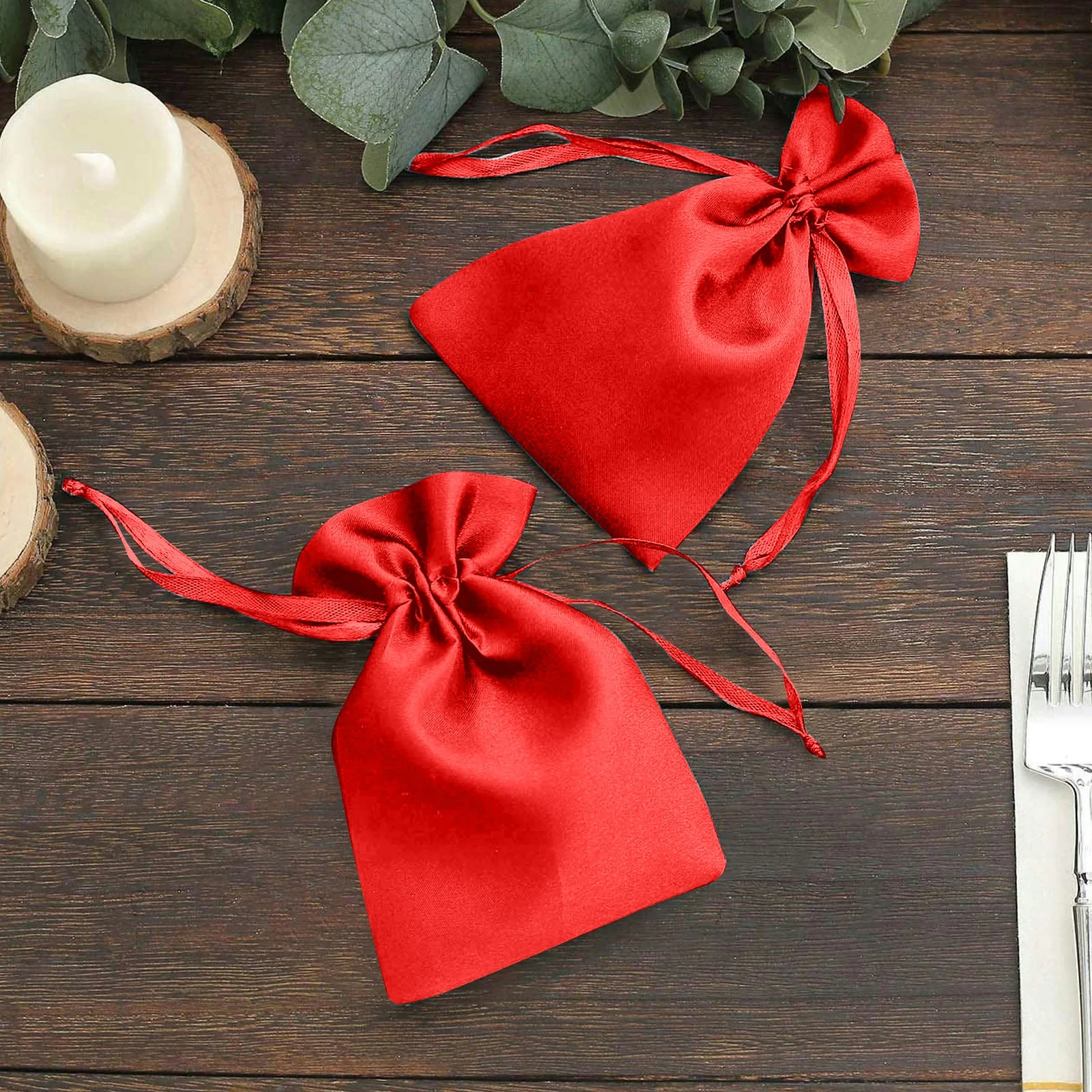 60 Pack Red Satin Wedding Party Favor Bags, Drawstring Pouch Gift Bags 4"x6" - Image 8