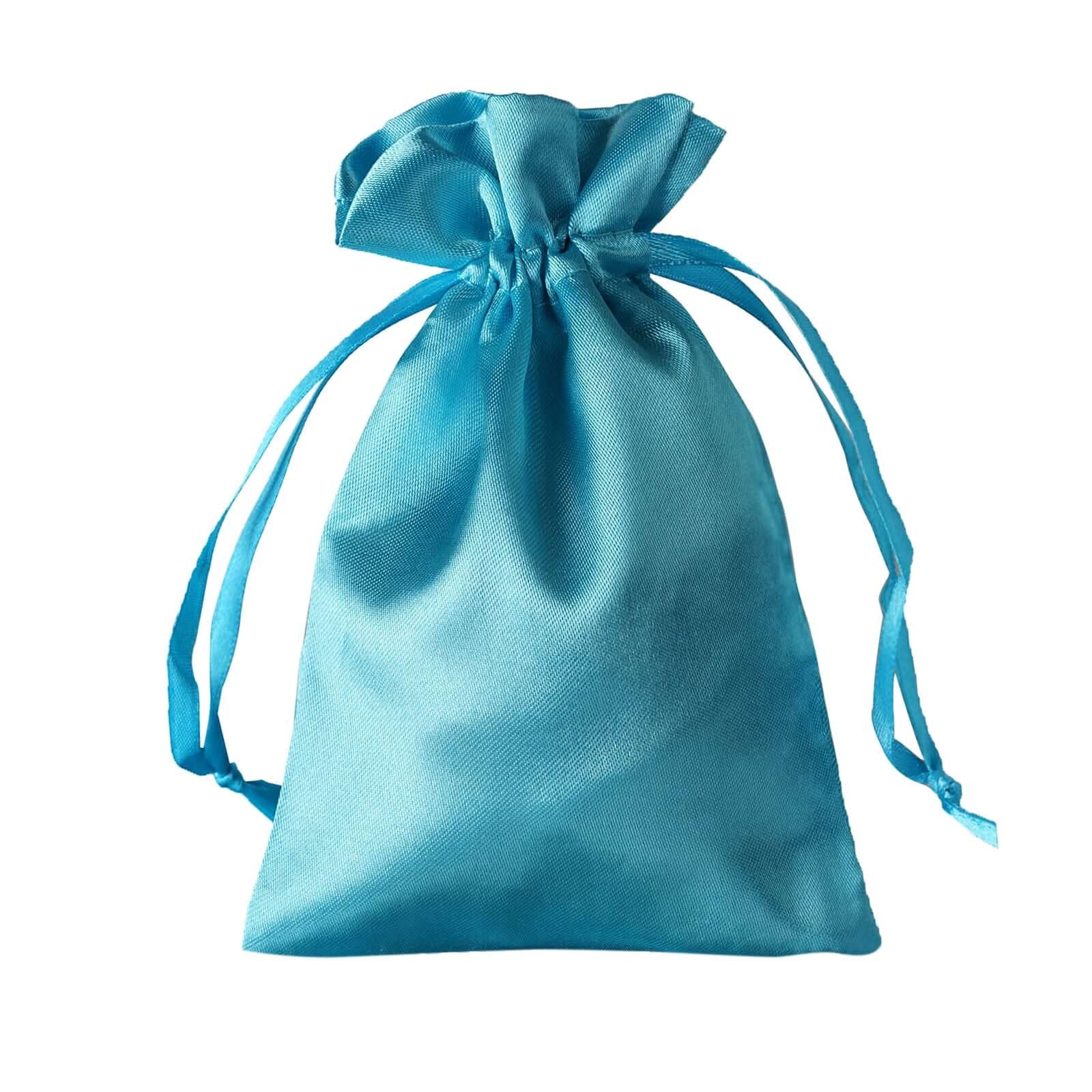 60 Pack Turquoise Satin Wedding Party Favor Bags, Drawstring Pouch Gift Bags 4"x6" - Image 2