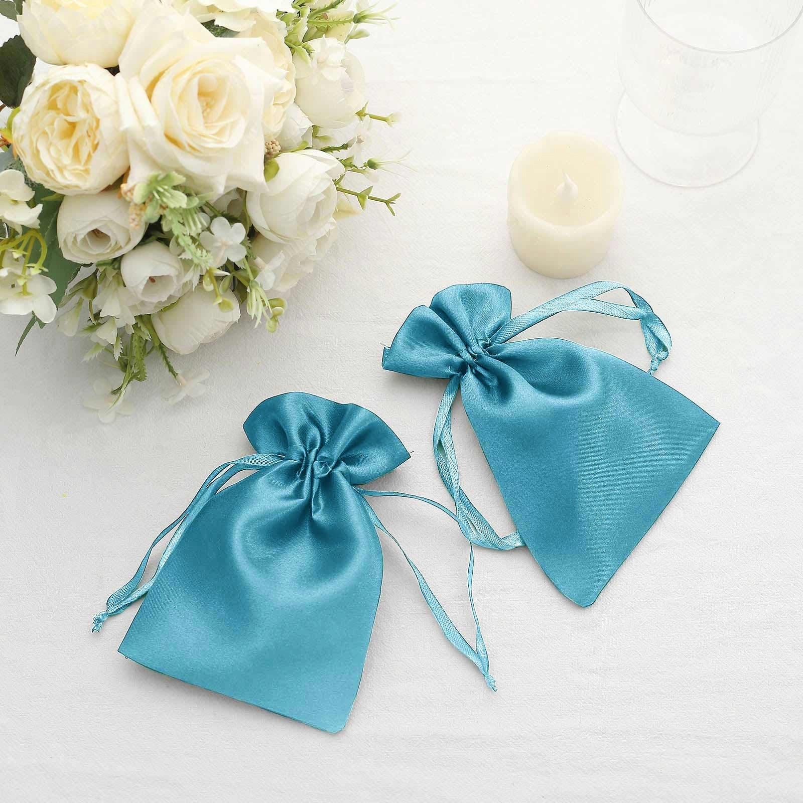 60 Pack Turquoise Satin Wedding Party Favor Bags, Drawstring Pouch Gift Bags 4"x6" - Image 7