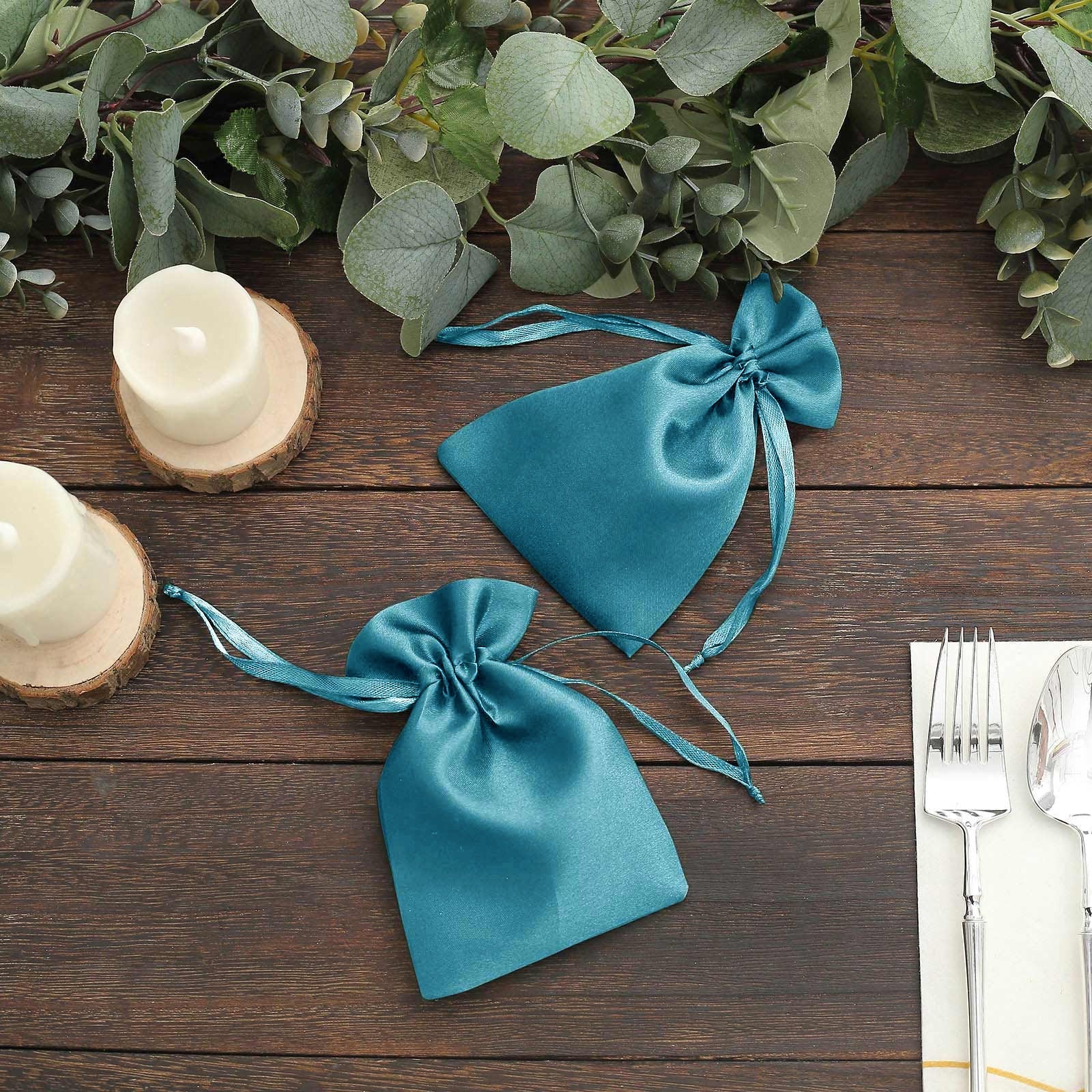 60 Pack Turquoise Satin Wedding Party Favor Bags, Drawstring Pouch Gift Bags 4"x6" - Image 8