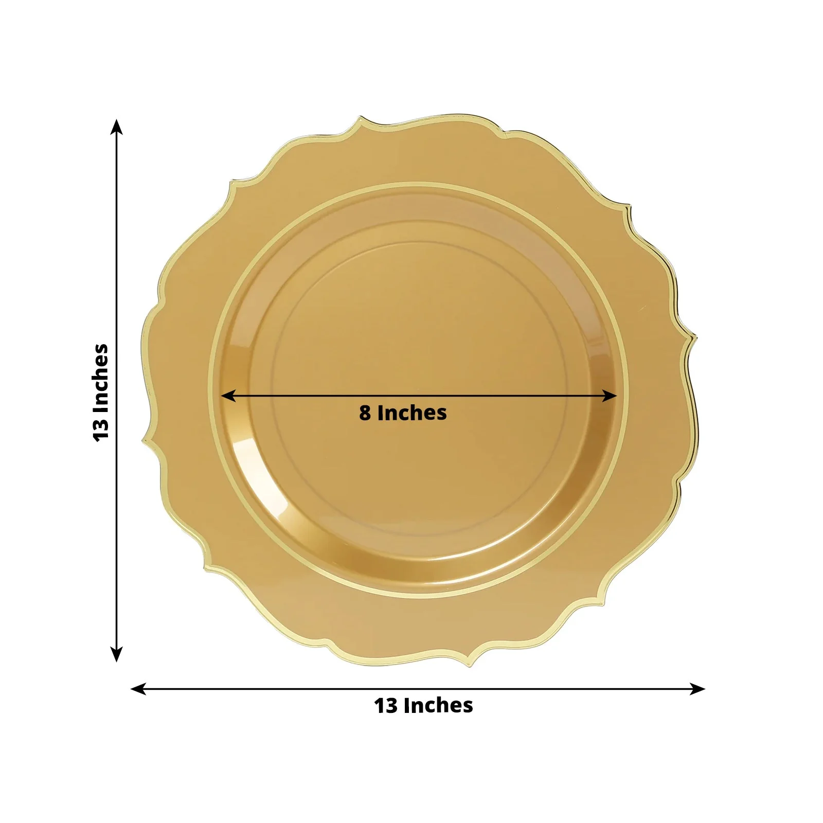 10-Pack Economy Plastic Charger Plates 13" Round Gold with Scalloped Rim - Decorative Dinner Party Serving Plates - Image 3