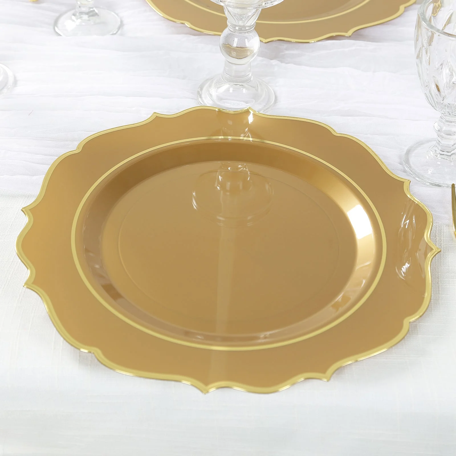 10-Pack Economy Plastic Charger Plates 13" Round Gold with Scalloped Rim - Decorative Dinner Party Serving Plates - Image 4