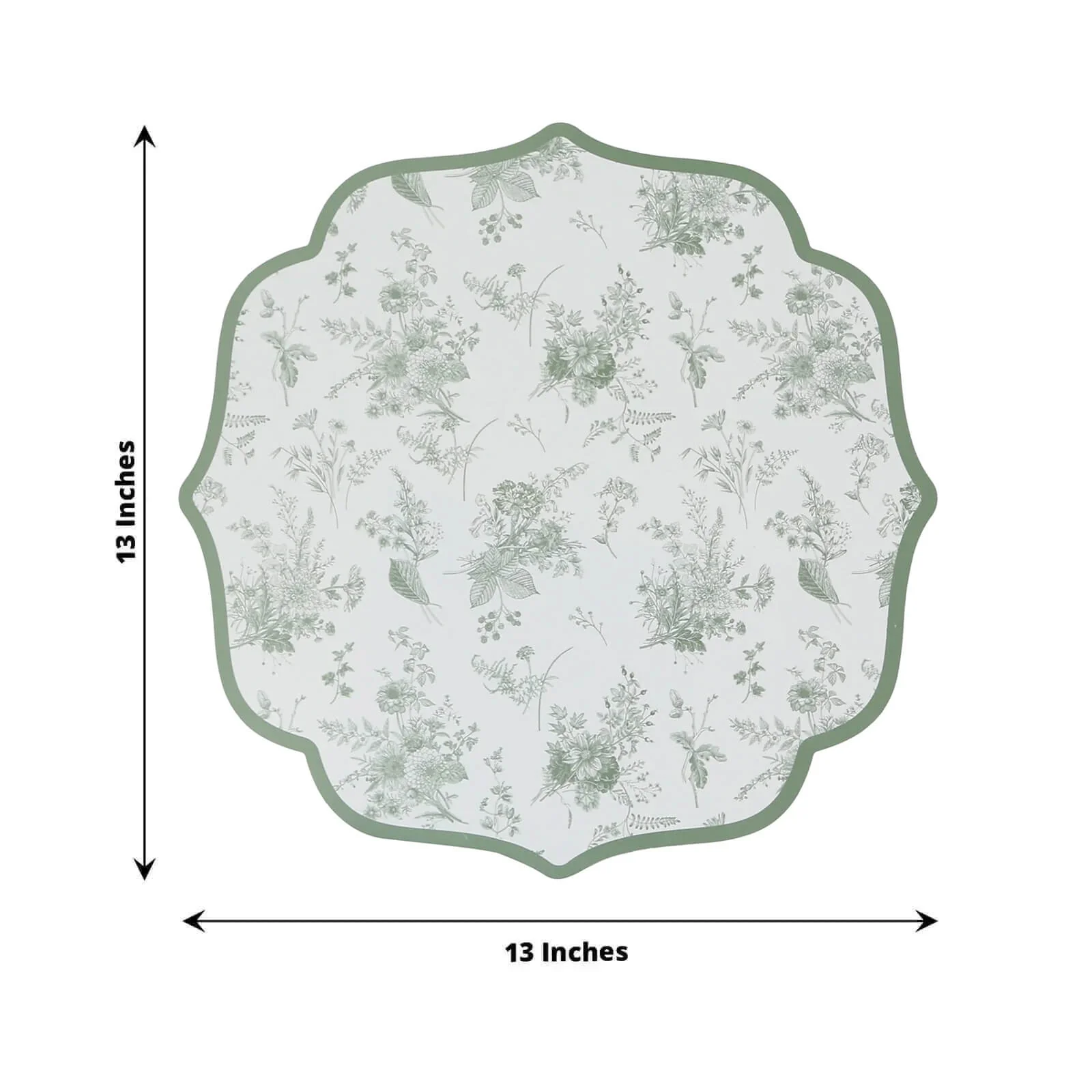 10-Pack Disposable Table Placemats 13" White with Sage Green French Toile Pattern & Scalloped Rim - 400GSM Cardboard Placemats for Classy Events - Image 3