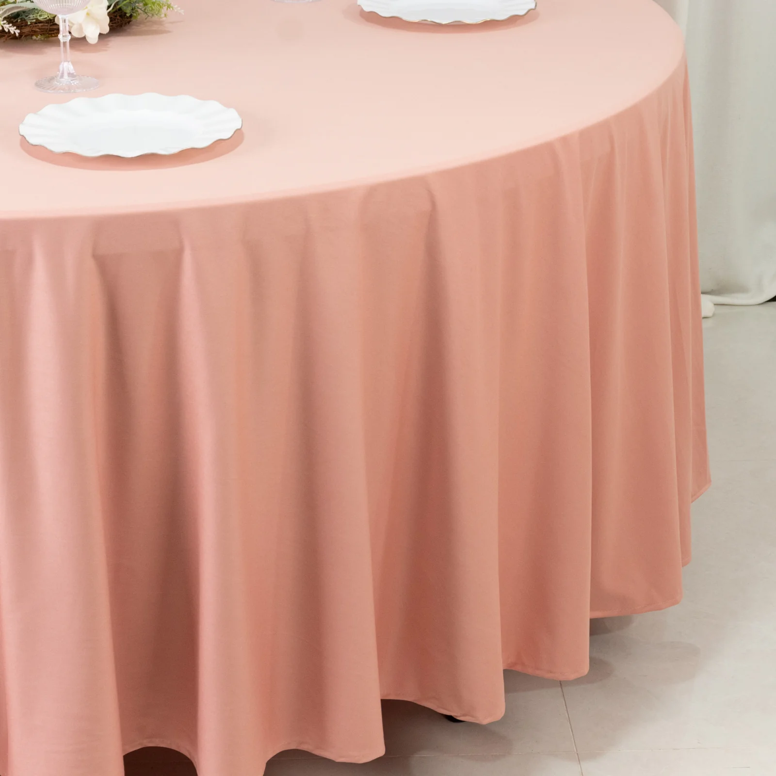 Scuba Round Tablecloth 108" Dusty Rose - Wrinkle Free Table Cover - Image 7
