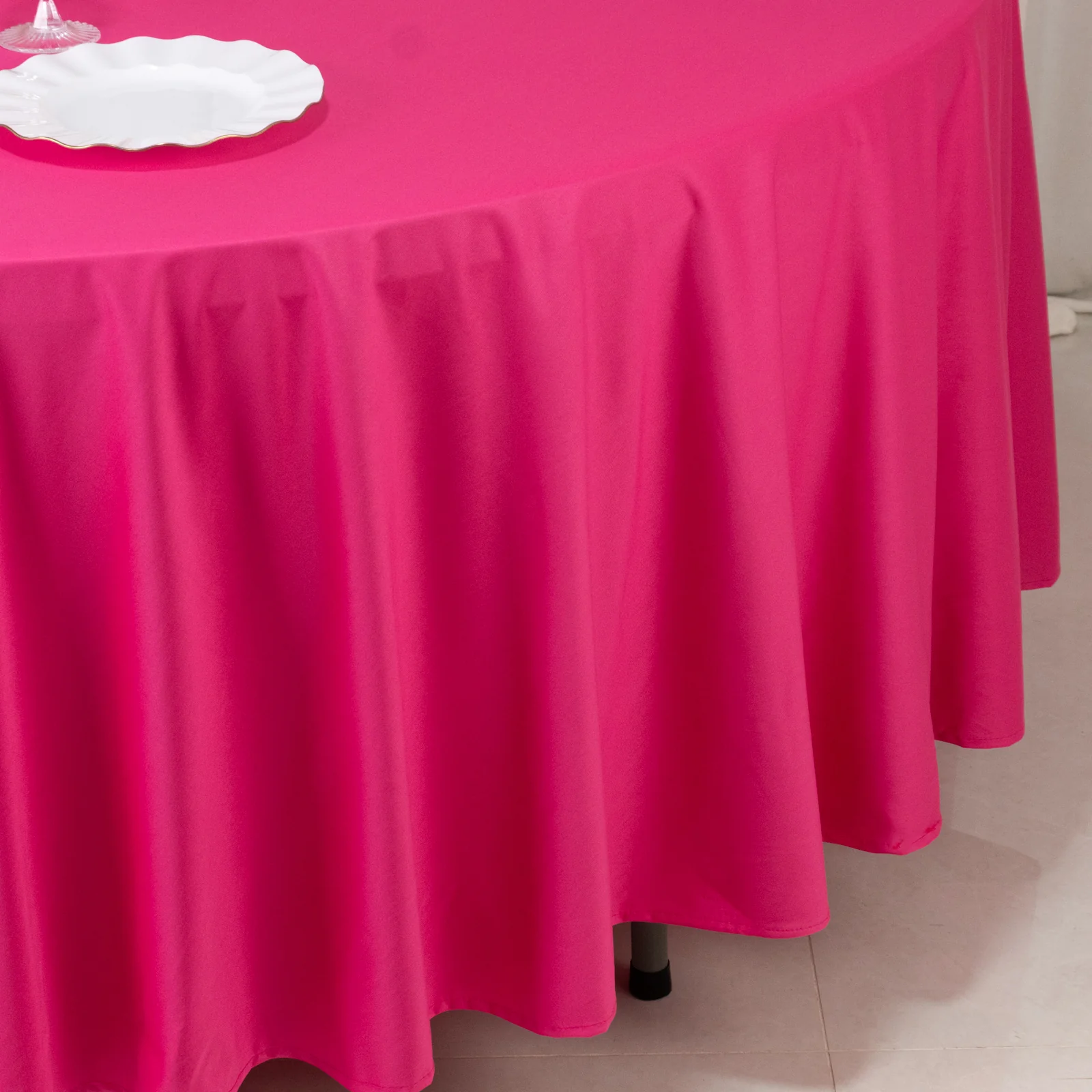 Scuba Round Tablecloth 108" Fuchsia - Wrinkle Free Table Cover - Image 7