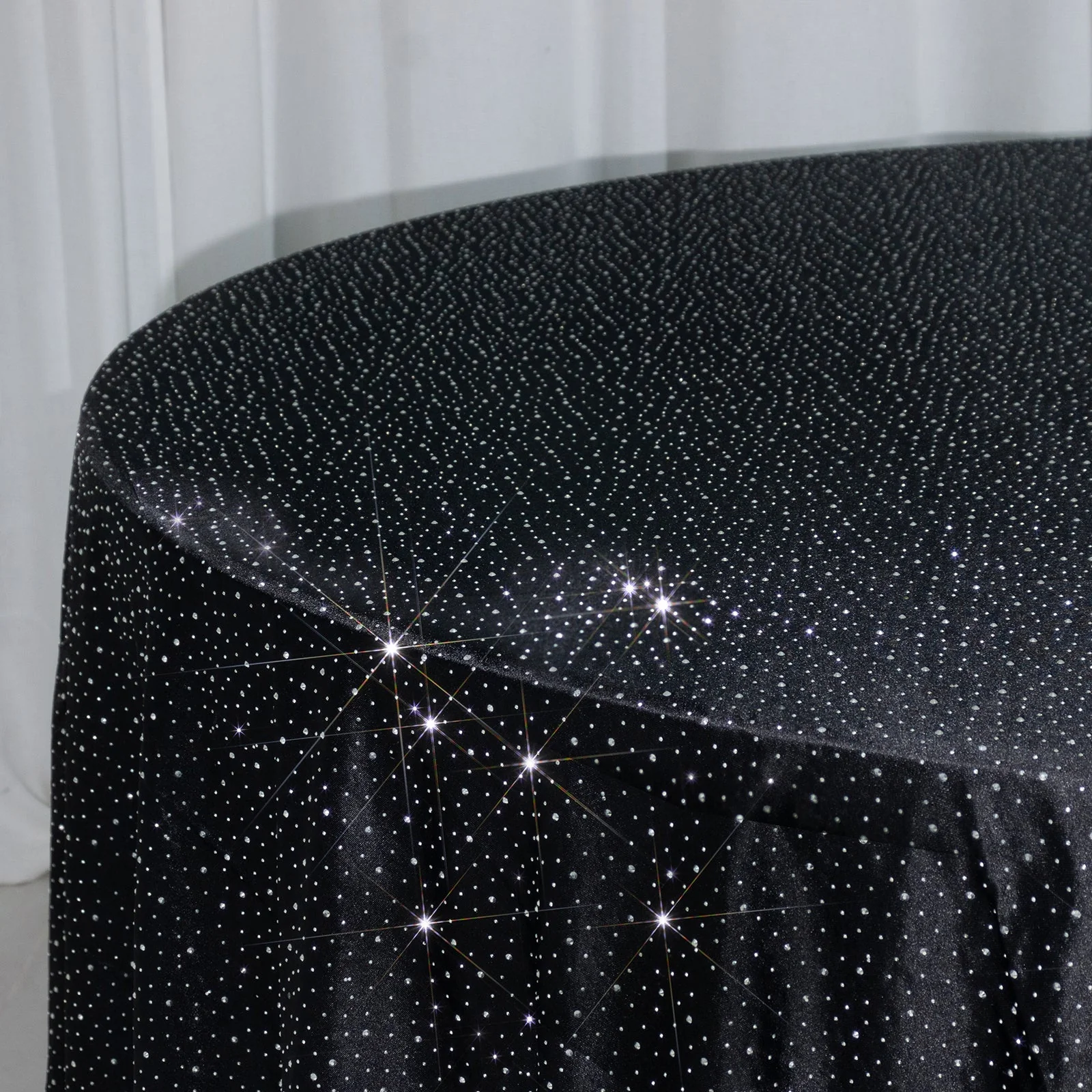 Scuba Round 120″ Black Tablecloth with Rhinestone Accents – Wrinkle-Free, Stain-Resistant & Seamless Luxury Event Cover - Image 8