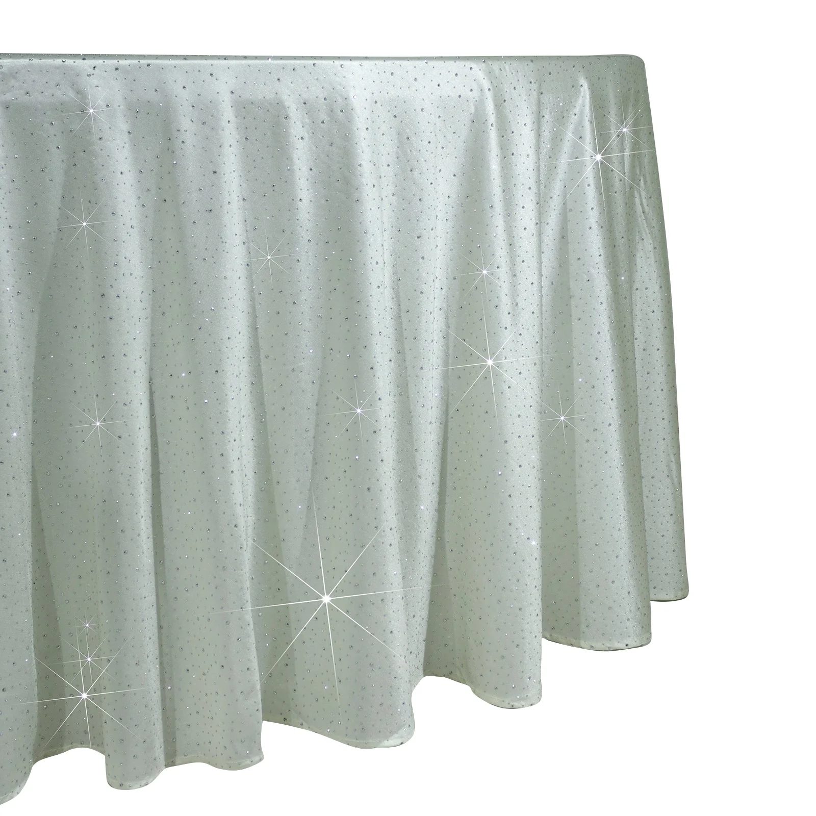 Scuba Round 120″ Pearl White Tablecloth with Rhinestone Accents – Wrinkle-Free, Stain-Resistant & Seamless Luxury Event Cover