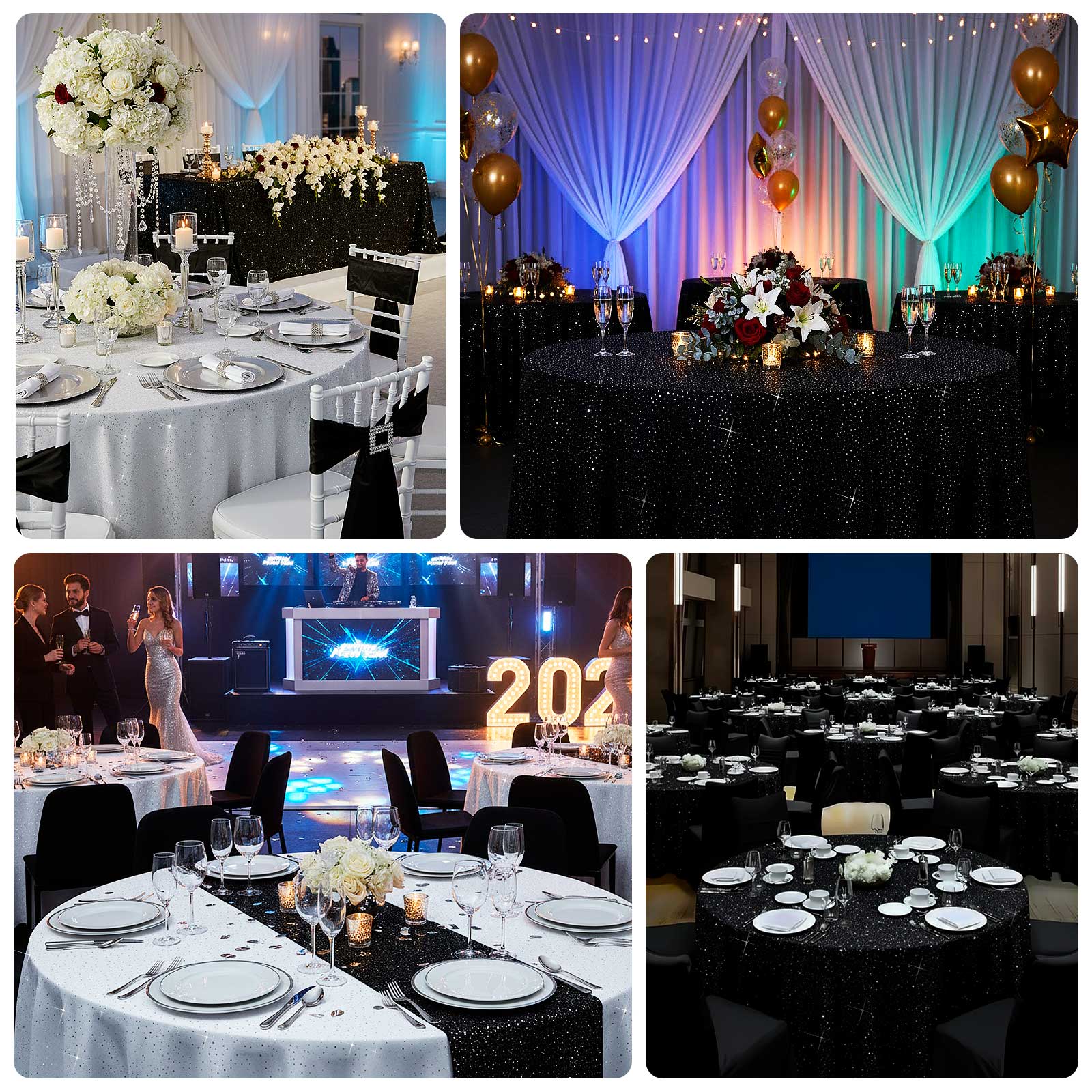 Scuba Round 120″ White Tablecloth with Rhinestone Accents – Wrinkle-Free, Stain-Resistant & Seamless Luxury Event Cover - Image 4
