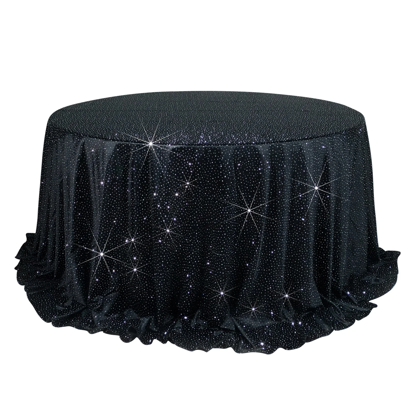 Scuba Round 132″ Black Tablecloth with Rhinestone Accents – Wrinkle-Free, Stain-Resistant & Seamless Luxury Event Cover - Image 2