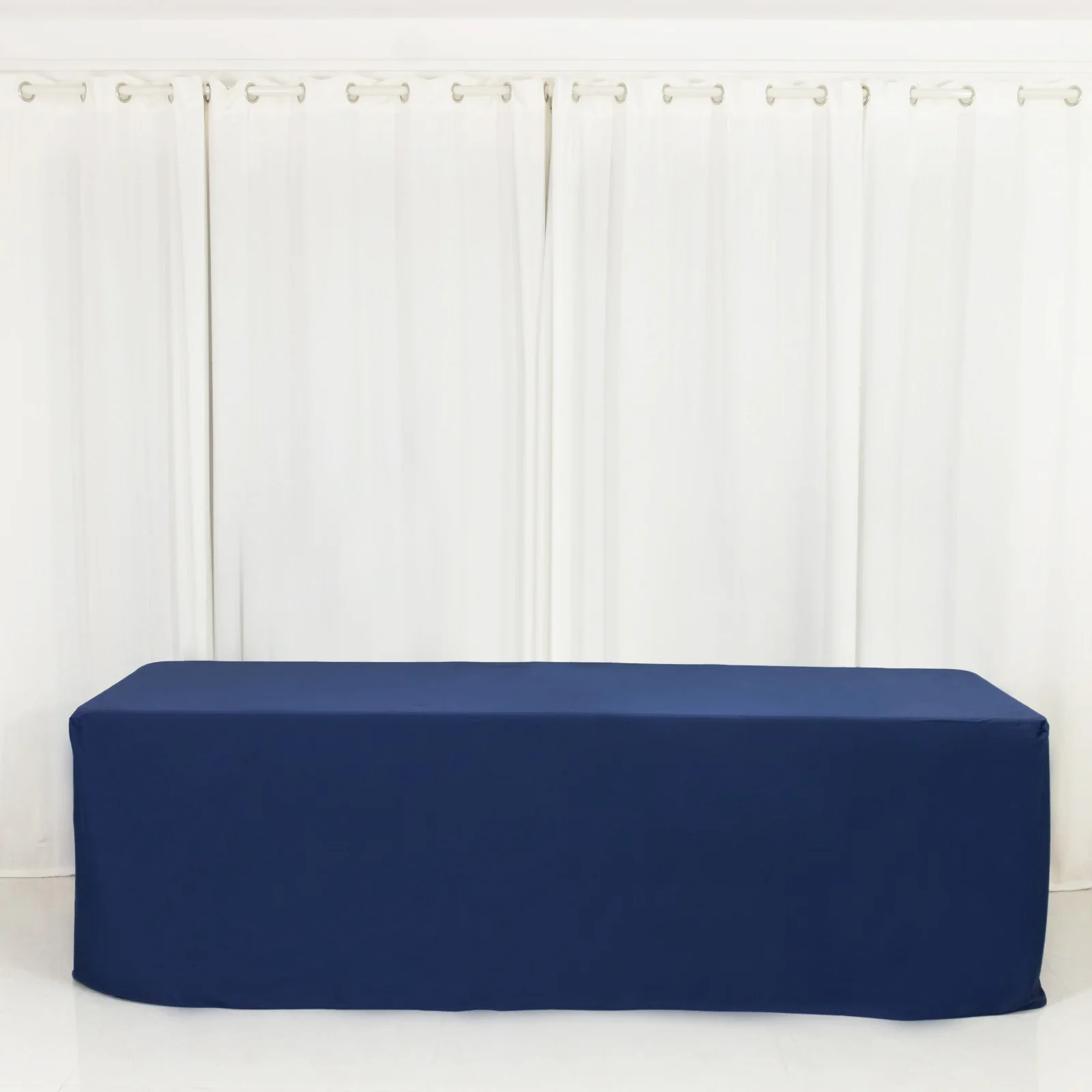 Scuba Rectangular Fitted Tablecloth 8ft Navy Blue – Wrinkle-Free, Stain Resistant