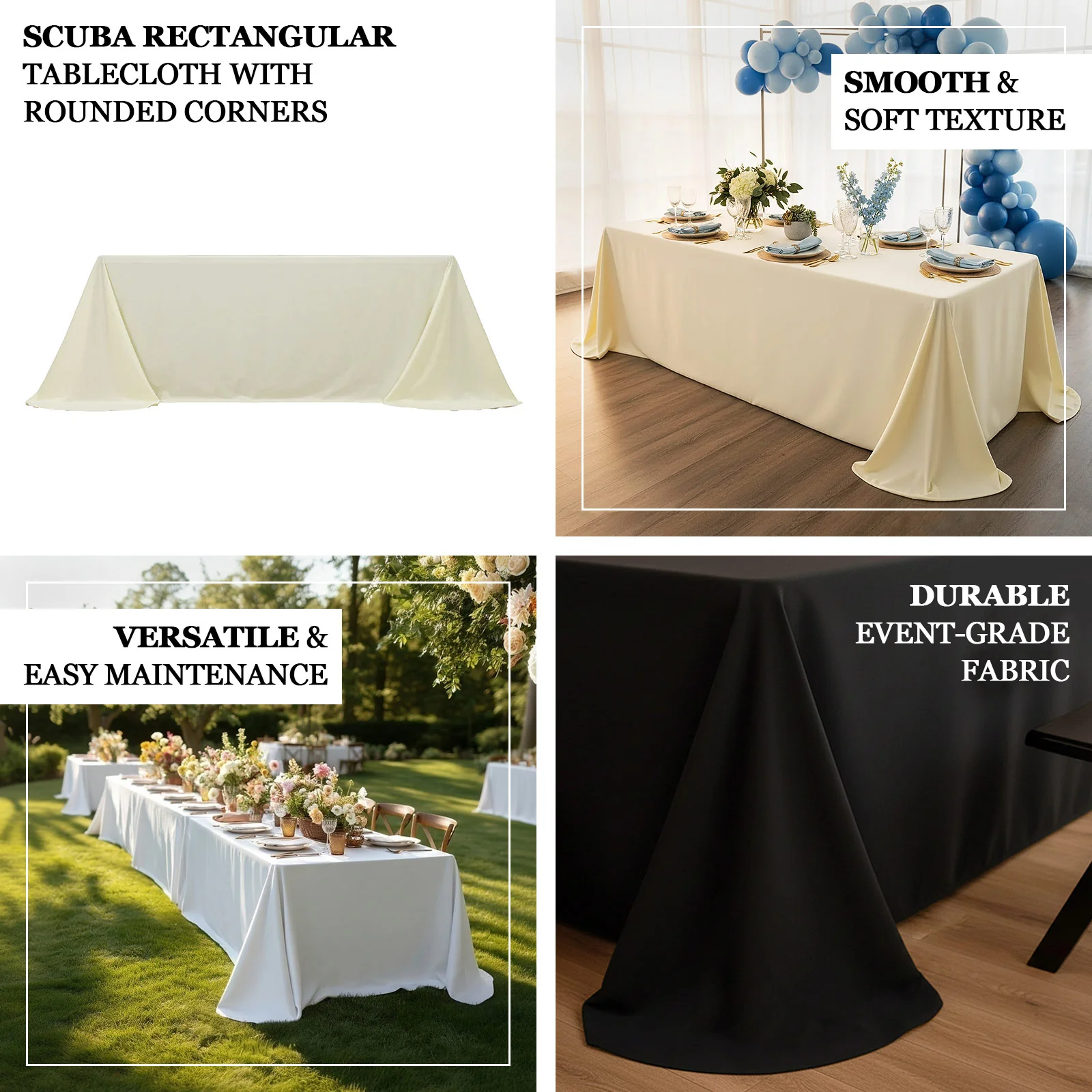 Scuba Rectangular Tablecloth 90"x156" White with Rounded Corners – Wrinkle Free, Stain Resistant, Seamless Table Cover - Image 4