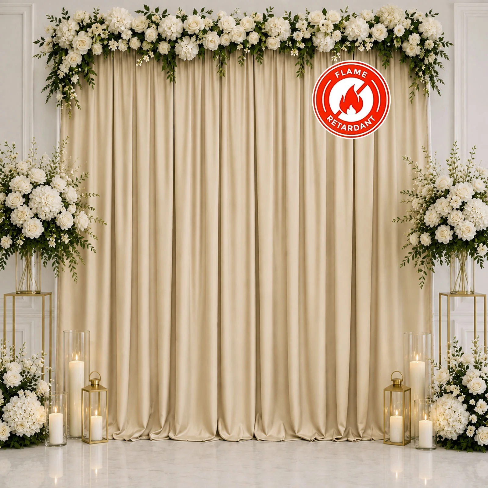 Scuba Polyester Backdrop Curtain Champagne 10ftx10ft Durable Flame Resistant Wrinkle-Free Event Drape Panel With Rod Pocket - Image 3