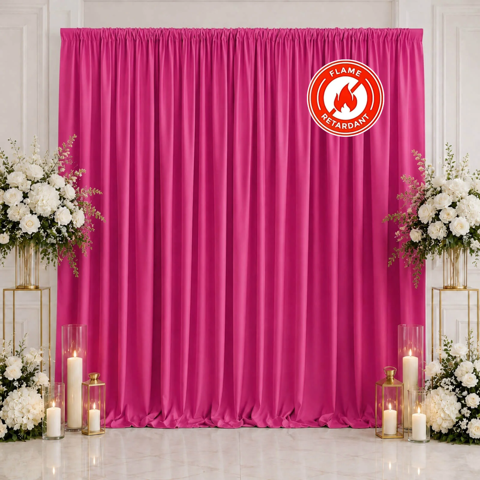 Scuba Polyester Backdrop Curtain Fuchsia 10ftx10ft Durable Flame Resistant Wrinkle-Free Event Drape Panel With Rod Pocket