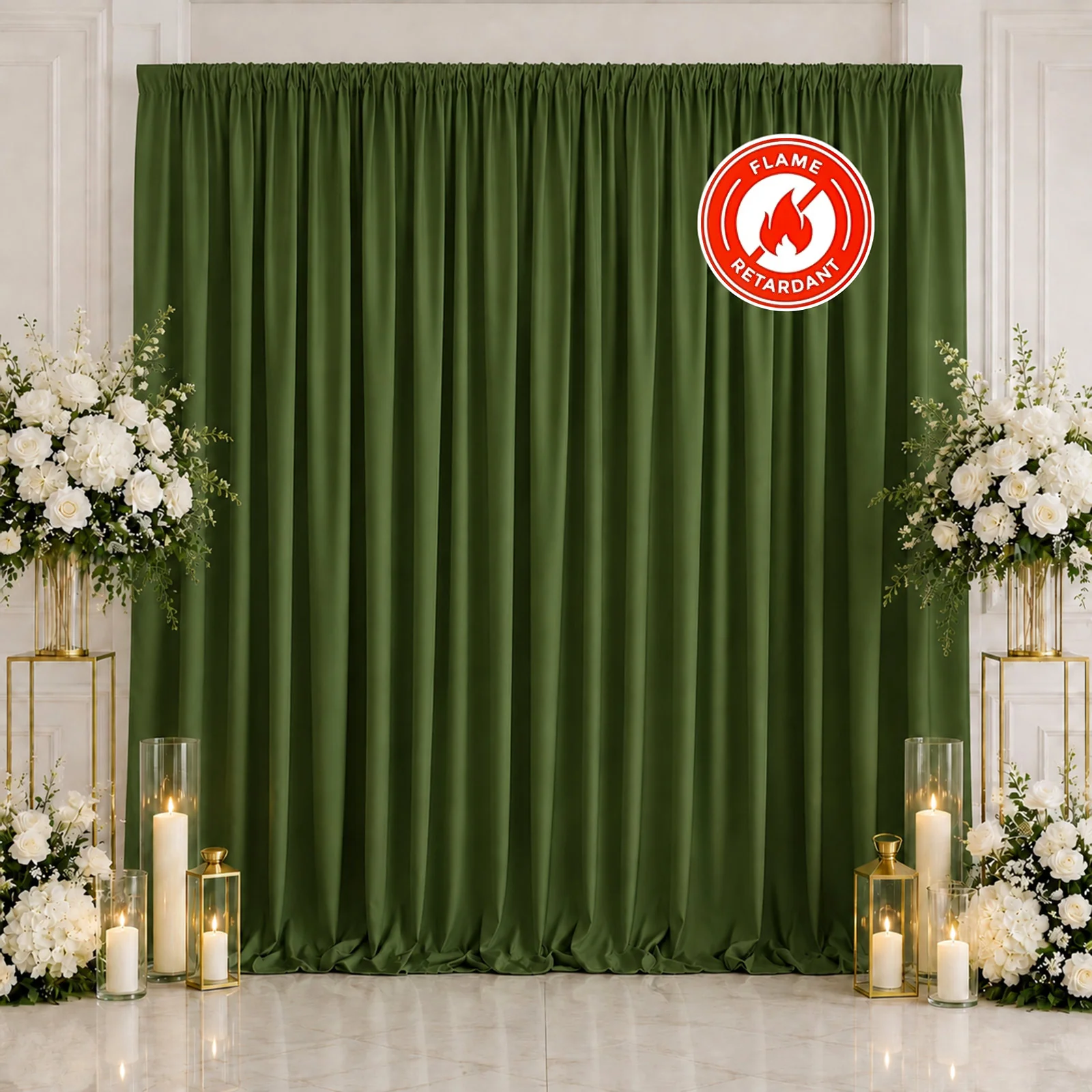 Scuba Polyester Backdrop Curtain Olive Green 10ftx10ft Durable Flame Resistant Wrinkle-Free Event Drape Panel With Rod Pocket
