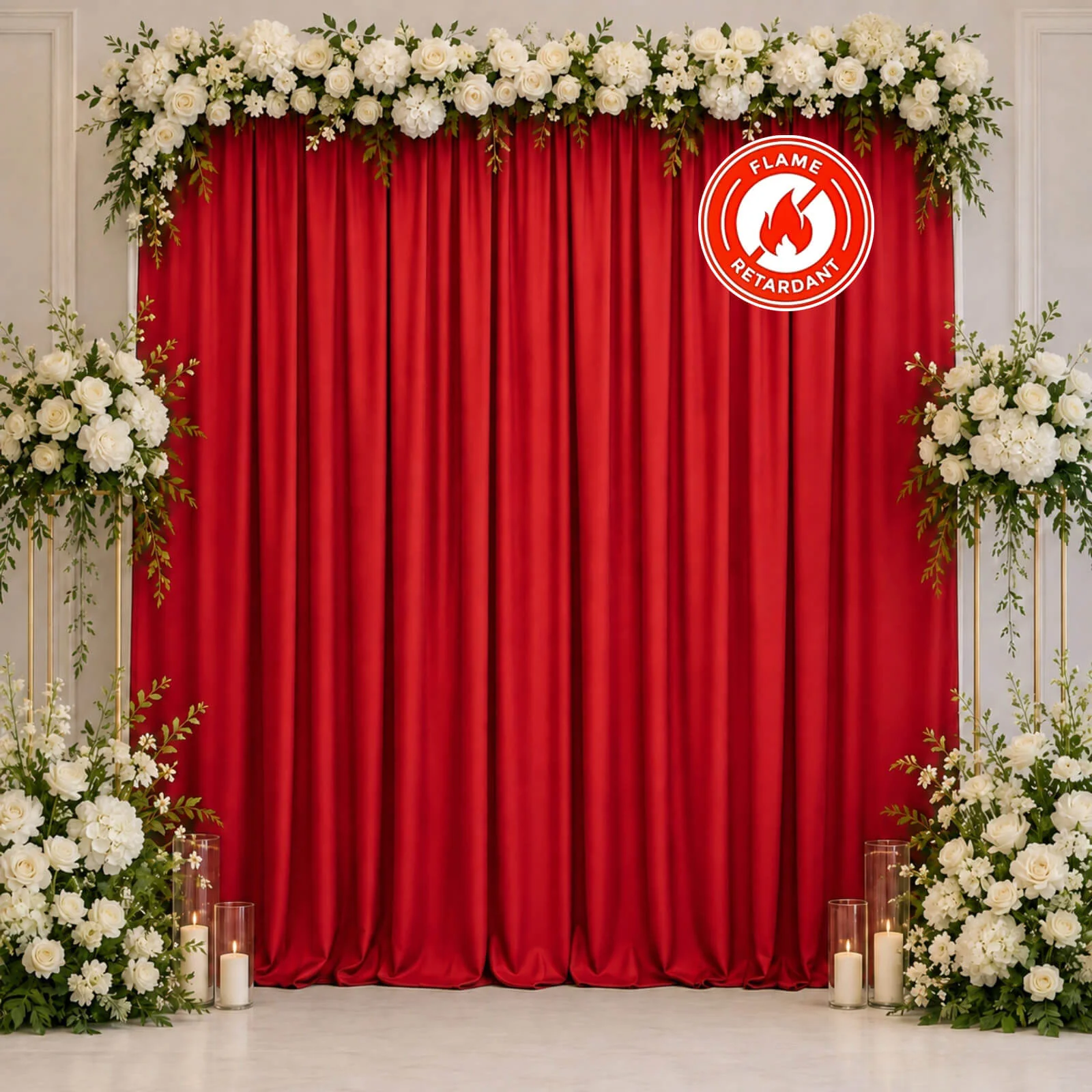 Scuba Polyester Backdrop Curtain Red 10ftx10ft Durable Flame Resistant Wrinkle-Free Event Drape Panel With Rod Pocket - Image 3