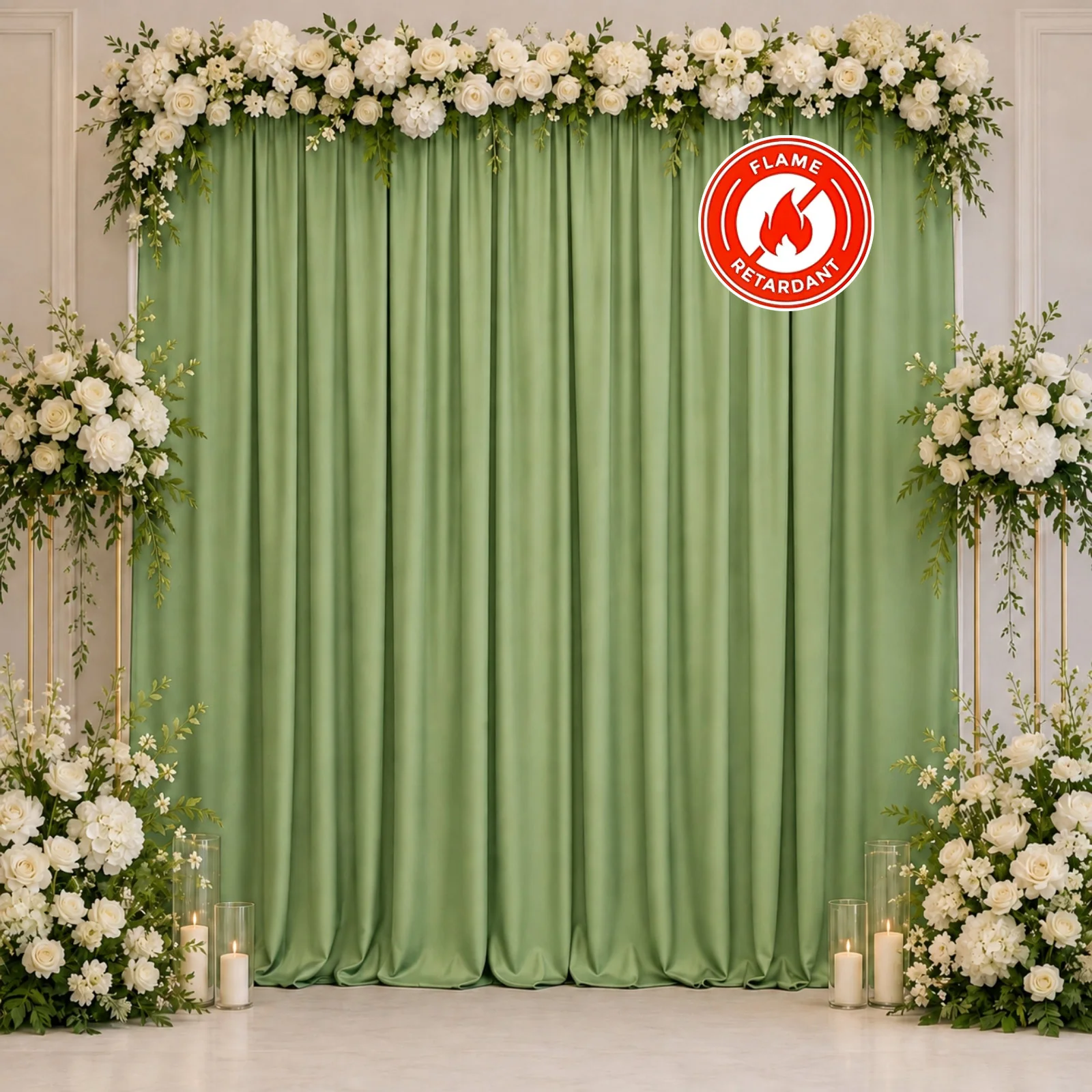 Scuba Polyester Backdrop Curtain Sage Green 10ftx10ft Durable Flame Resistant Wrinkle-Free Event Drape Panel With Rod Pocket - Image 3