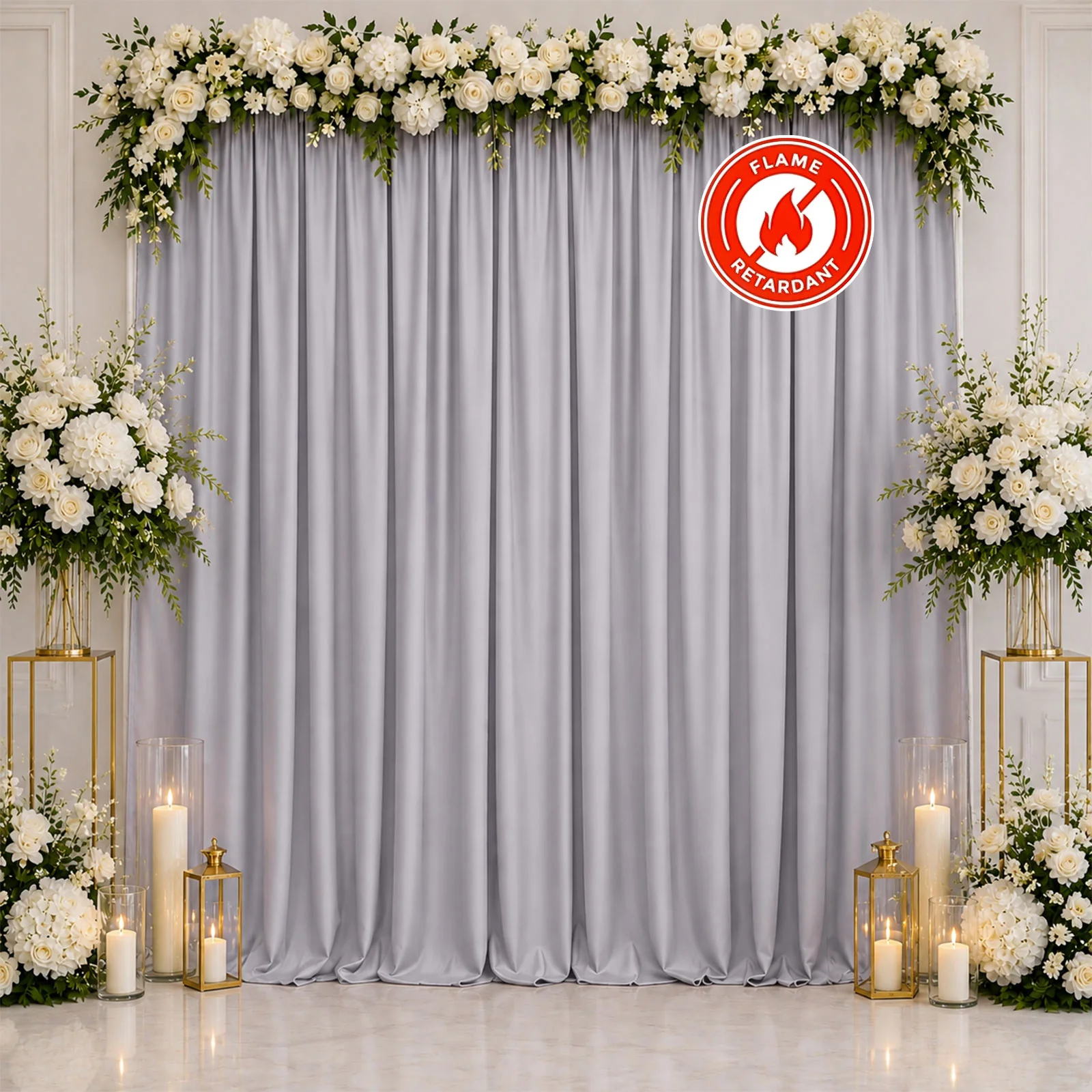 Scuba Polyester Backdrop Curtain Silver 10ftx10ft Durable Flame Resistant Wrinkle-Free Event Drape Panel With Rod Pocket - Image 3