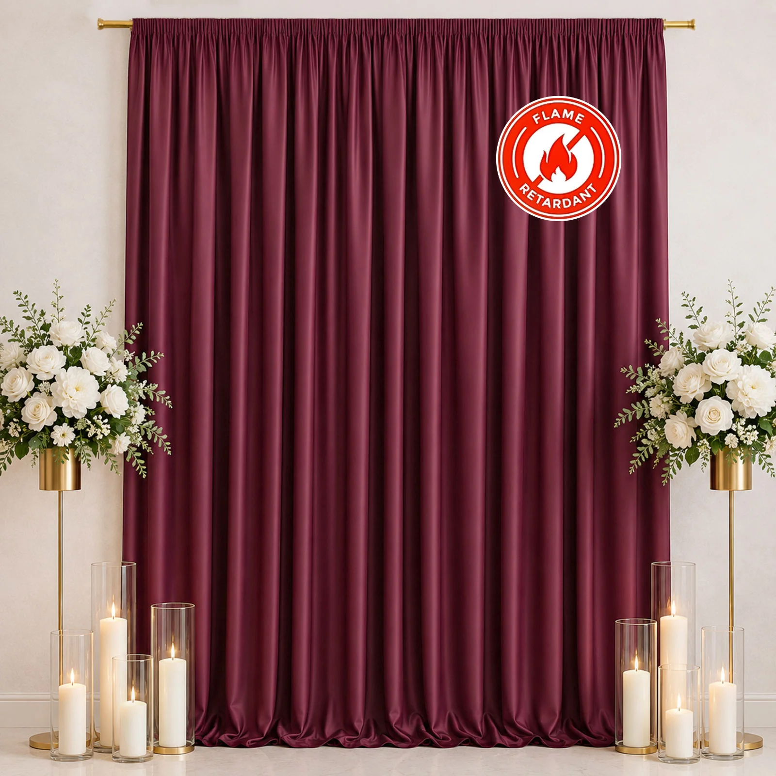 Scuba Polyester Backdrop Curtain Burgundy 10ftx12ft Durable Flame Resistant Wrinkle-Free Event Drape Panel With Rod Pocket