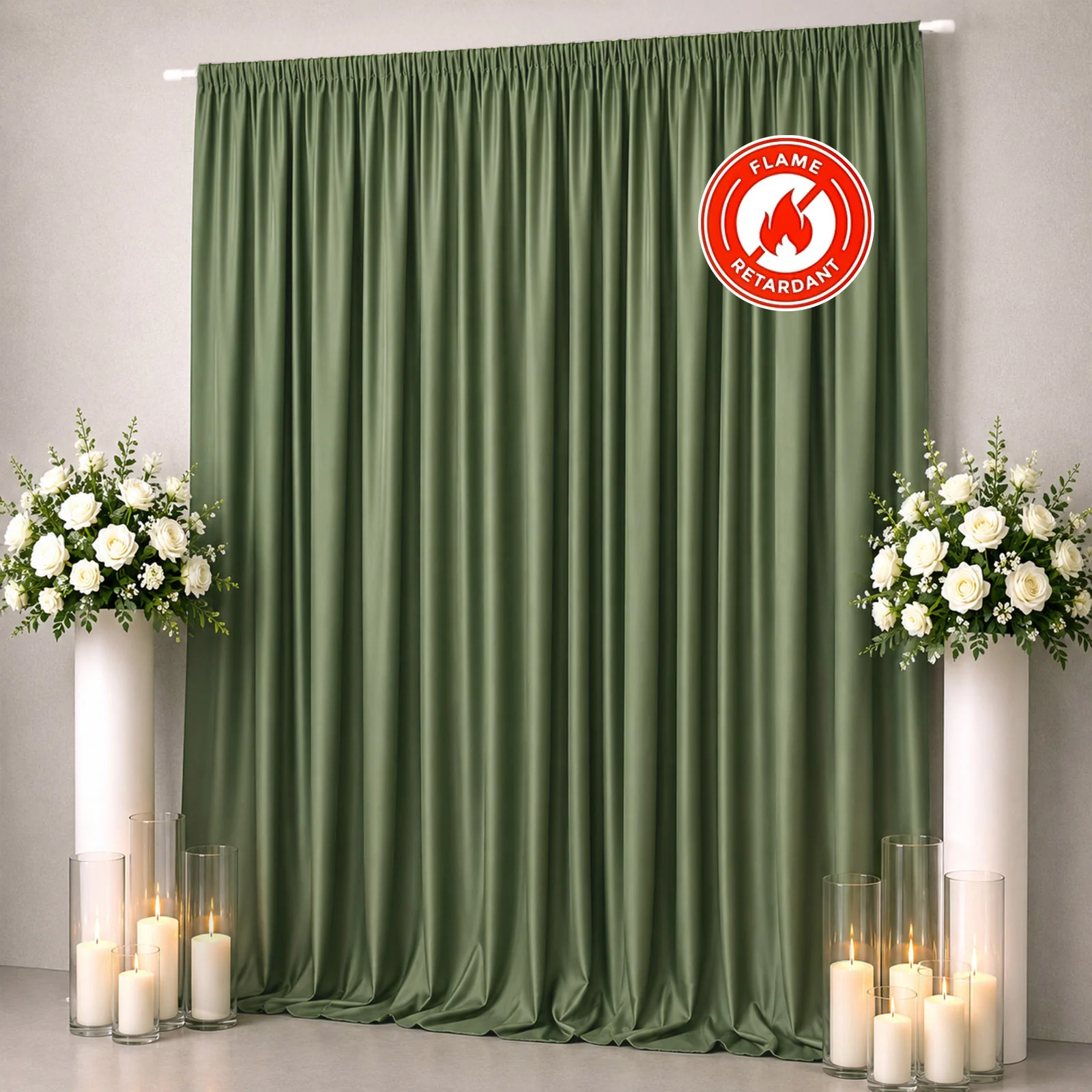 Scuba Polyester Backdrop Curtain Dusty Sage Green 10ftx12ft Durable Flame Resistant Wrinkle-Free Event Drape Panel With Rod Pocket - Image 3