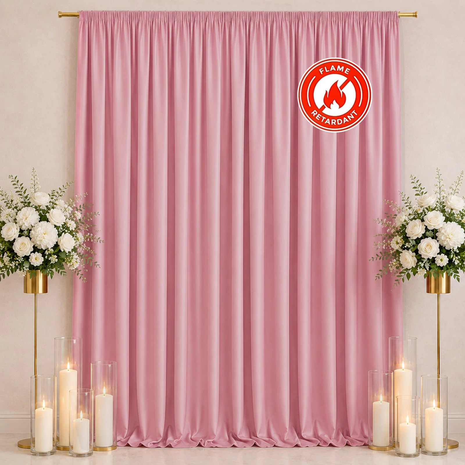 Scuba Polyester Backdrop Curtain Pink 10ftx12ft Durable Flame Resistant Wrinkle-Free Event Drape Panel With Rod Pocket